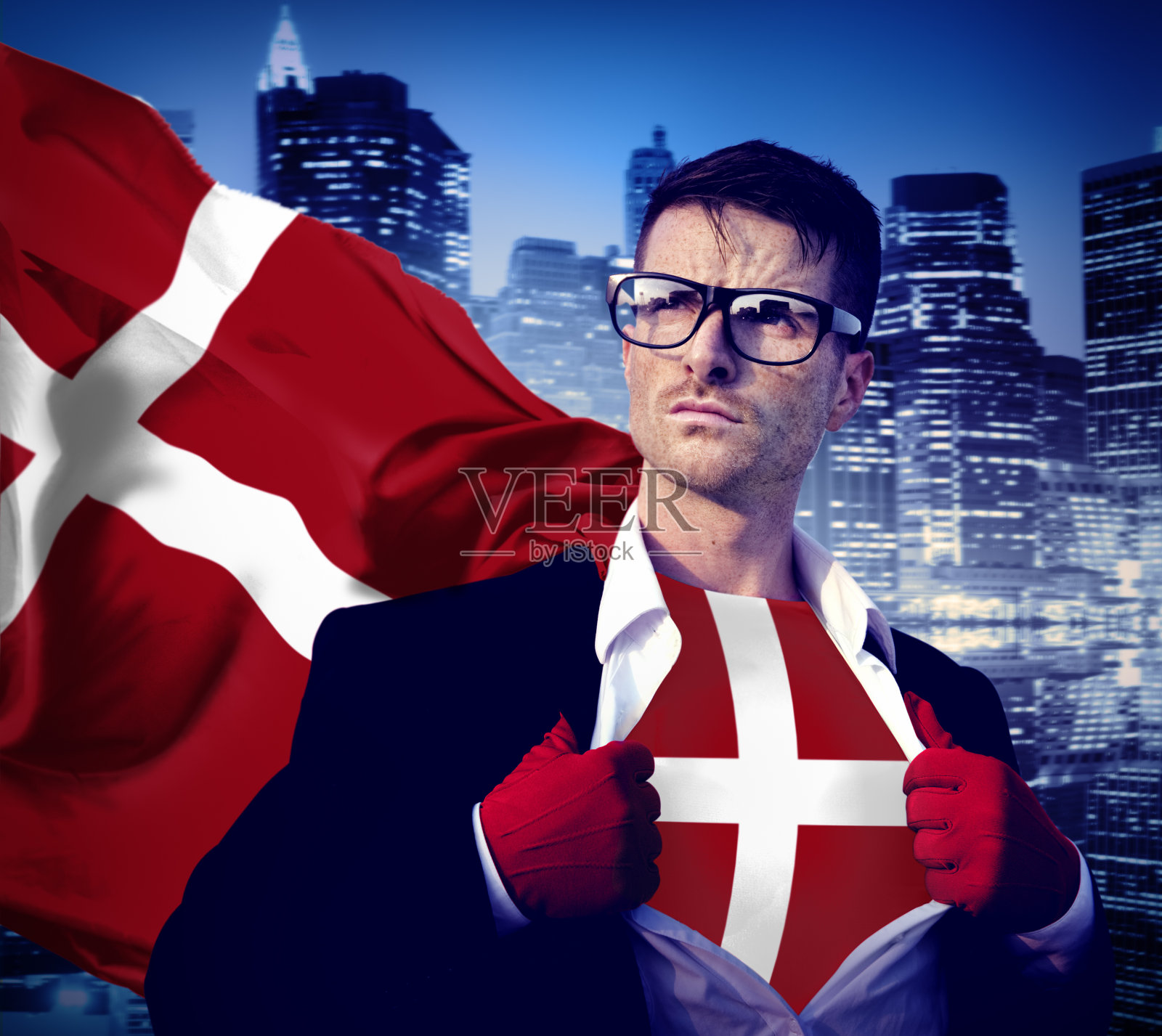 商人超级英雄国家丹麦国旗文化权力概念照片摄影图片