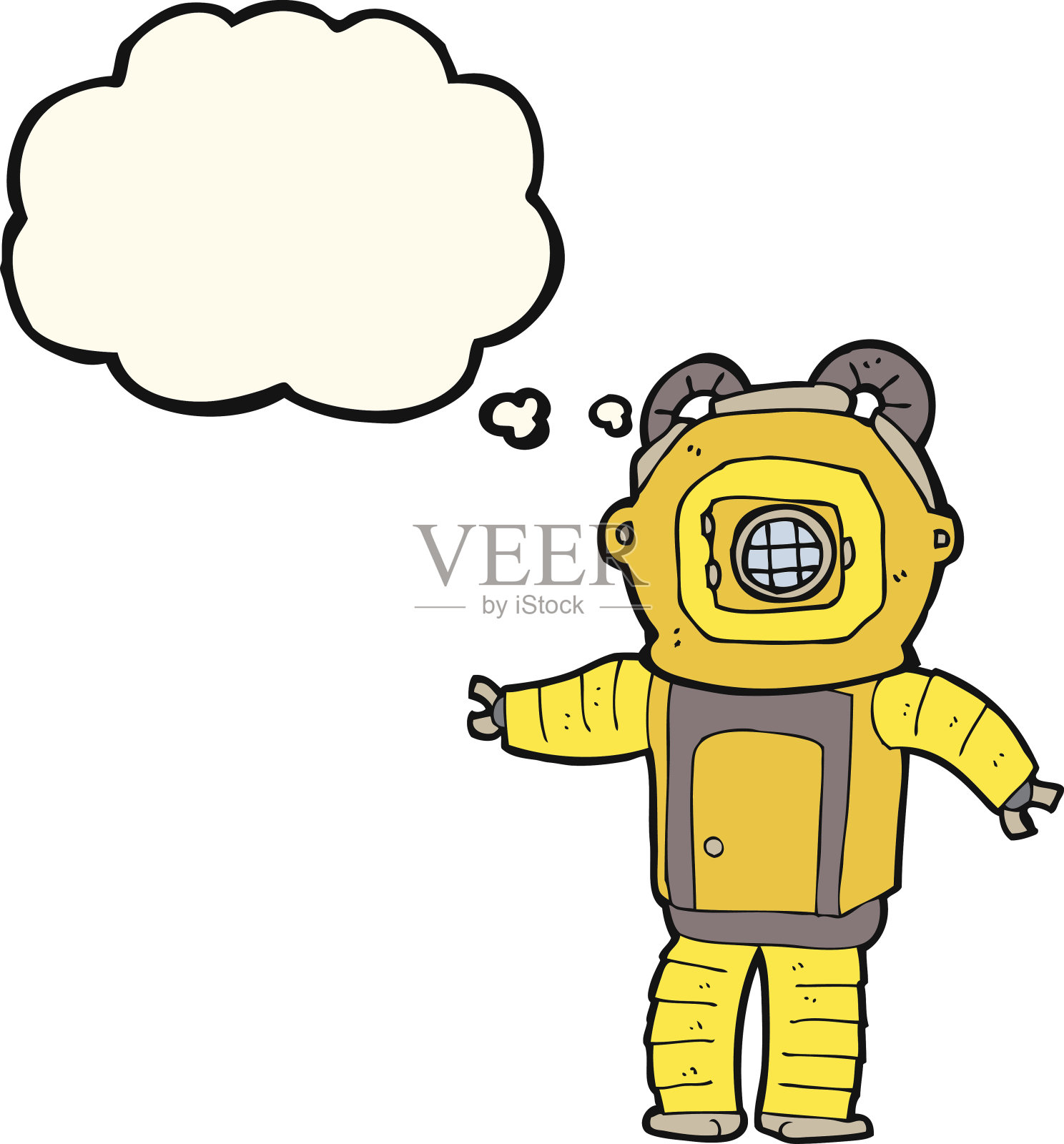 卡通深海潜水员与思想泡泡插画图片素材