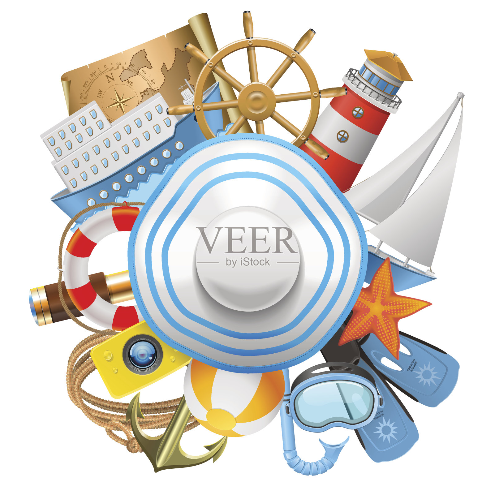 带帽子的矢量巡航概念插画图片素材