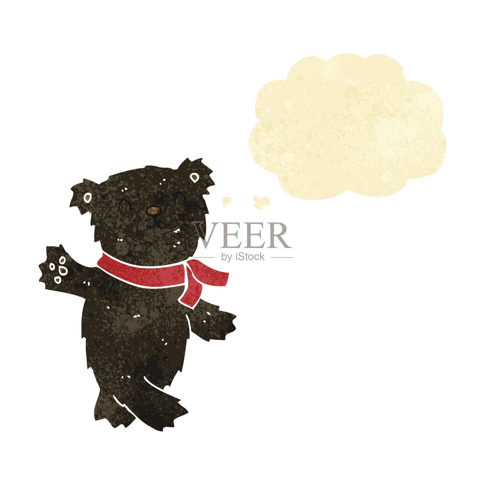 卡通挥舞的泰迪熊和思想泡泡插画图片素材