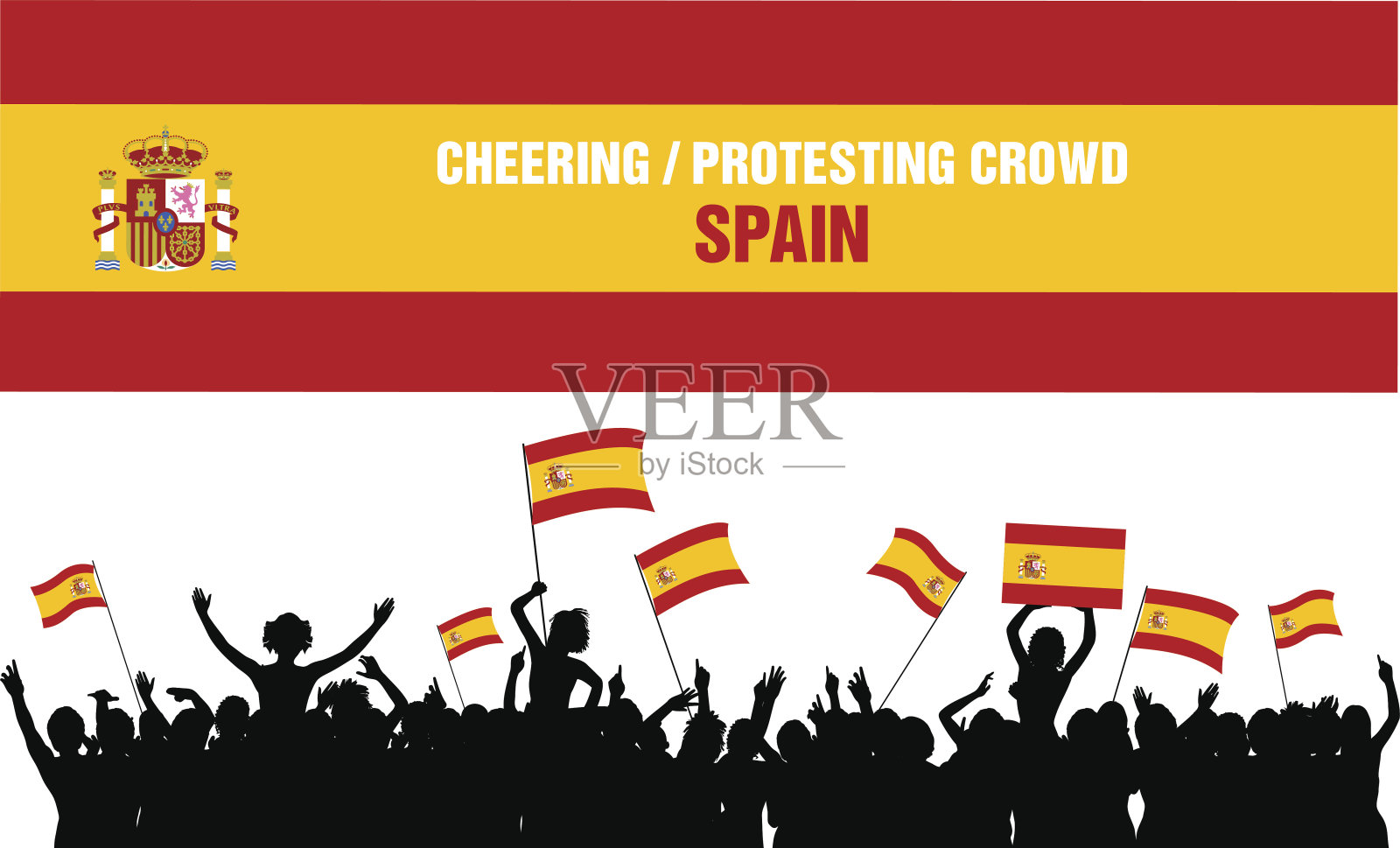 欢呼或抗议的西班牙人群插画图片素材