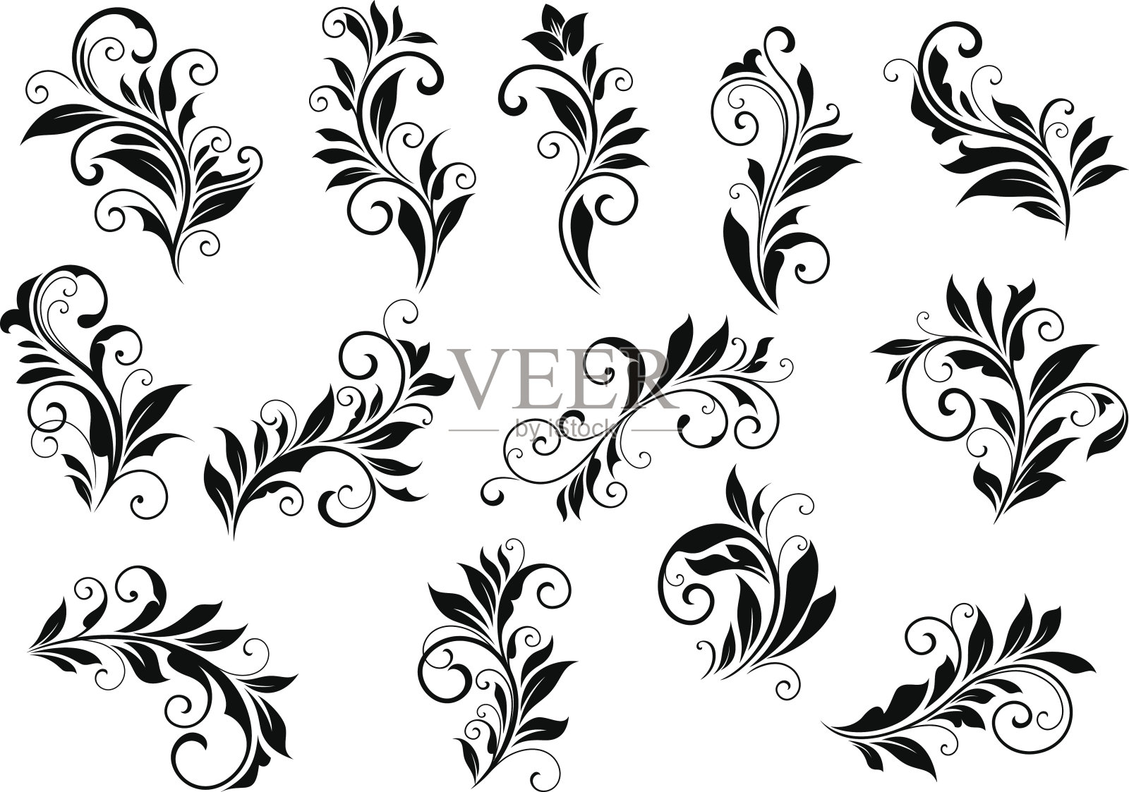 复古的花卉图案和叶状装饰集插画图片素材