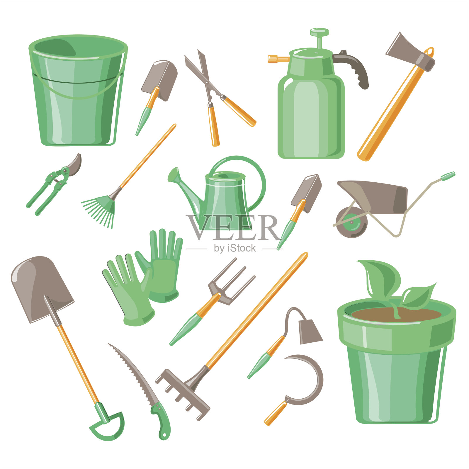 园艺工具矢量插图集插画图片素材
