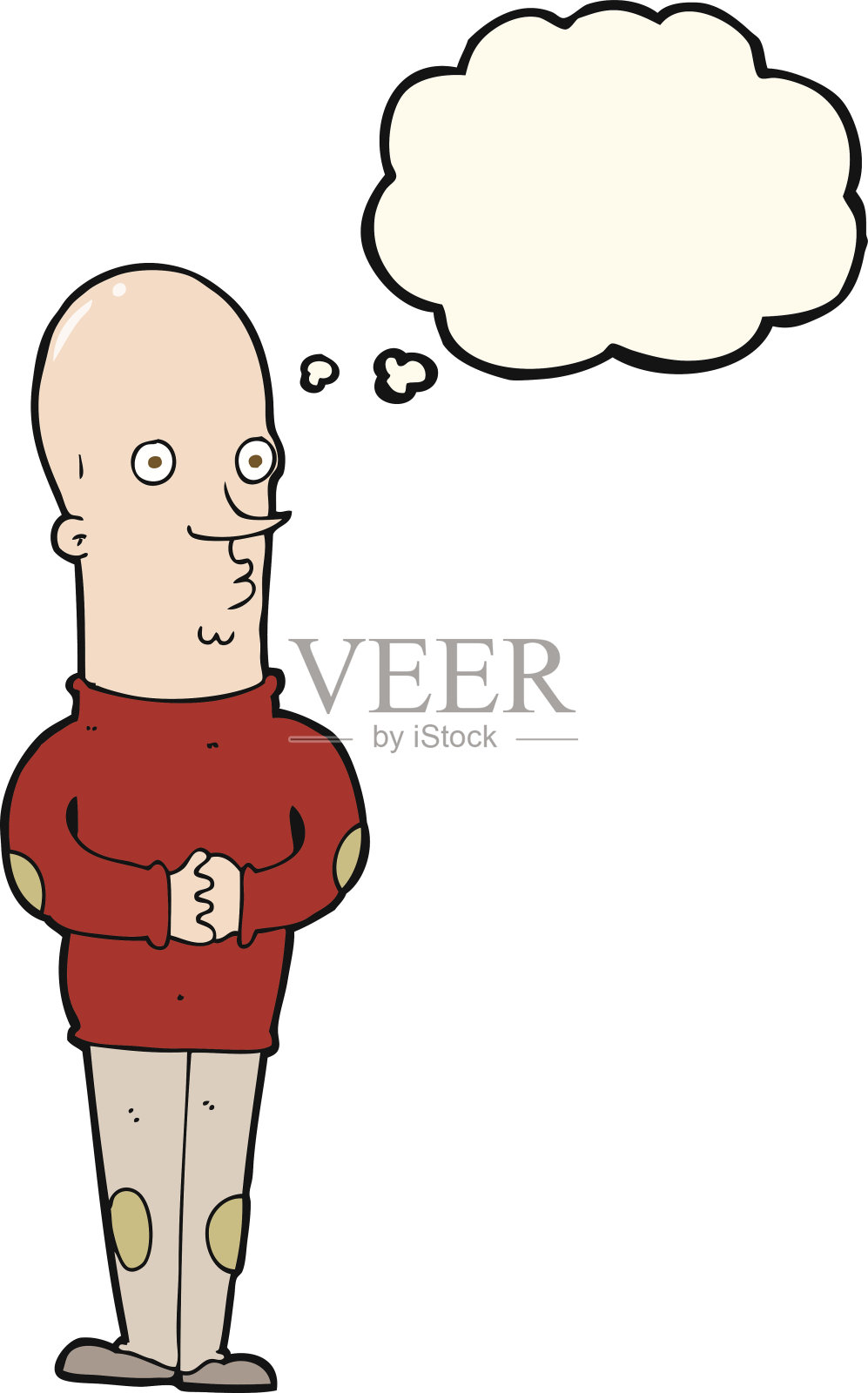 卡通滑稽的秃头男人与思想泡泡设计元素图片