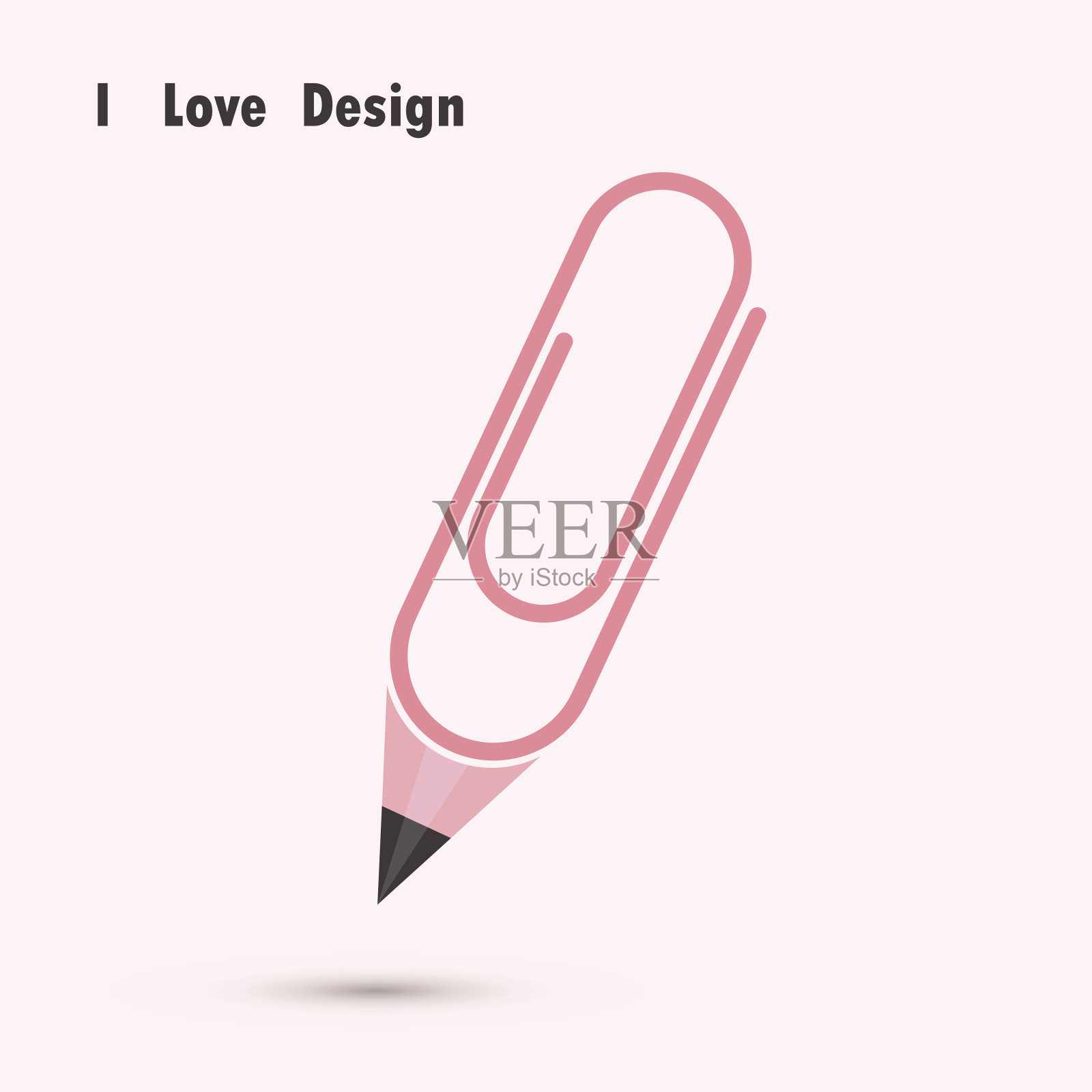 铅笔回形针形状与我爱的设计理念。插画图片素材