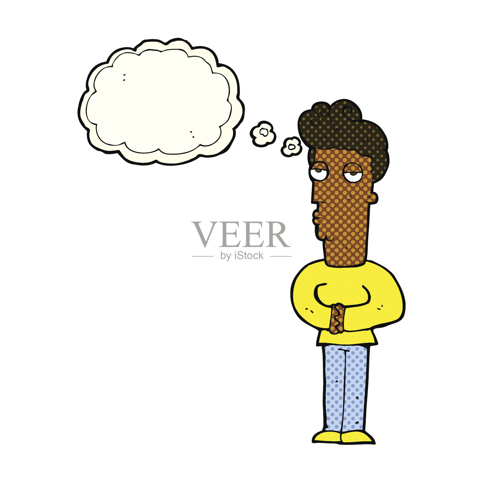 带有思考泡泡的疲惫卡通男人插画图片素材