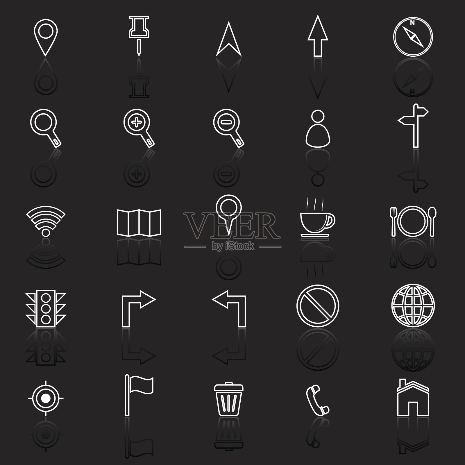 地图线图标与黑色的背景反射图标素材