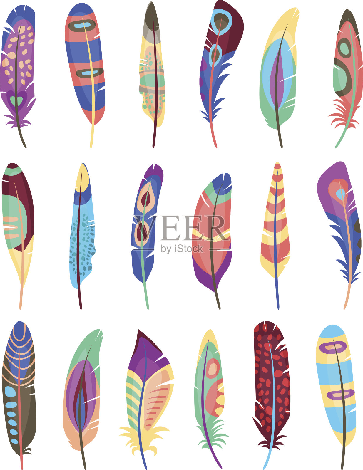 矢量彩色羽毛套装插画图片素材