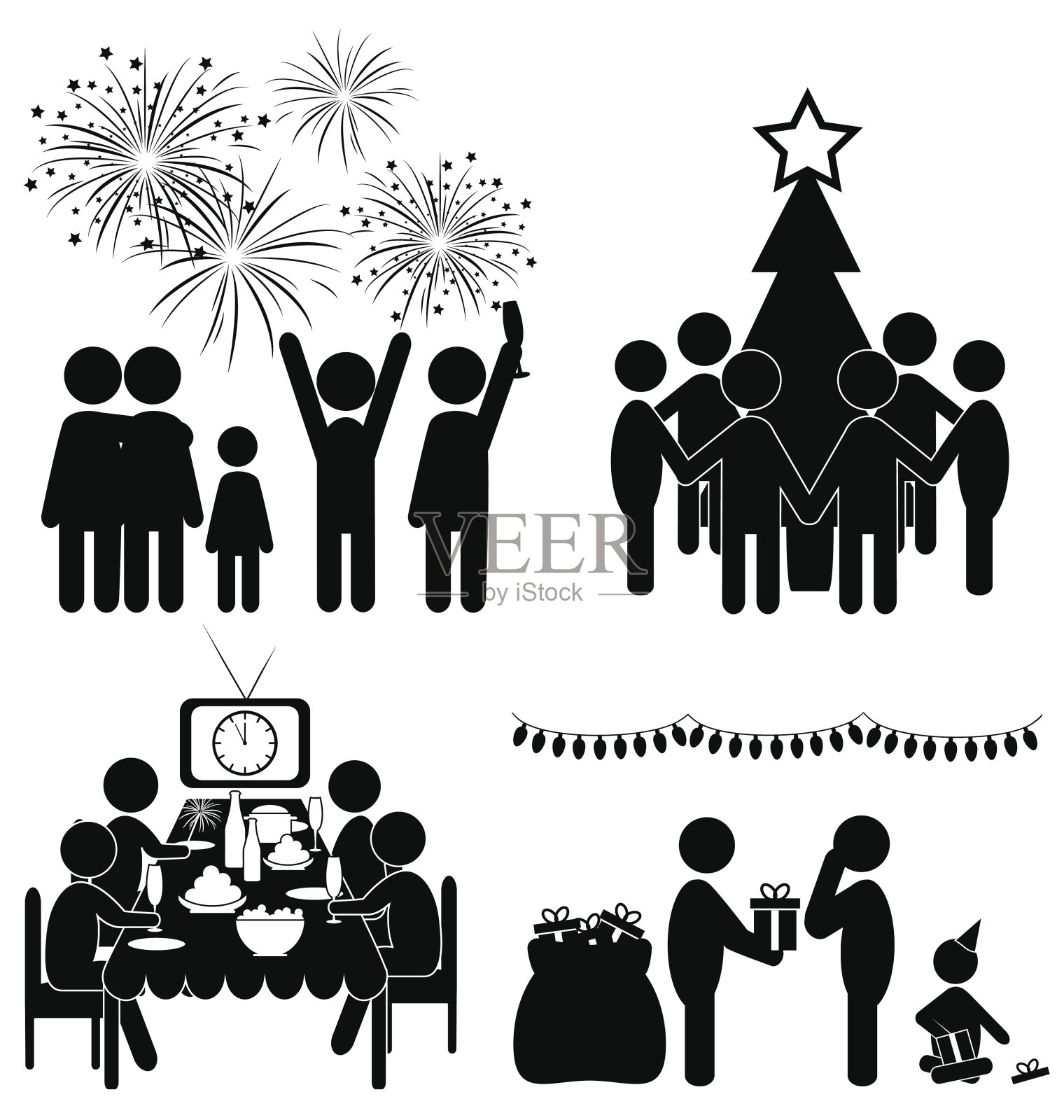 一套圣诞节扁平图标孤立在白色插画图片素材