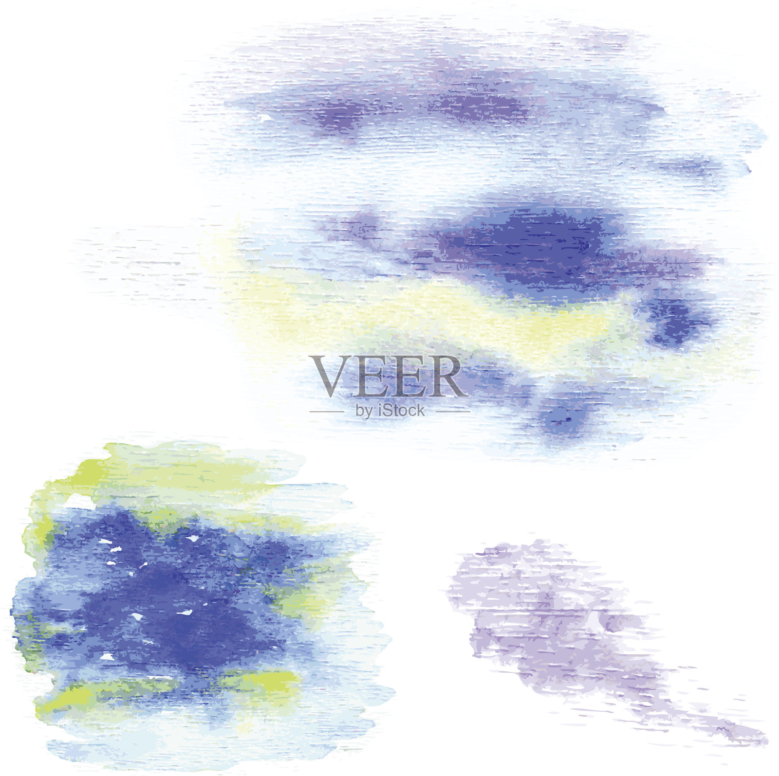 三个蓝色水彩污渍。向量插画图片素材