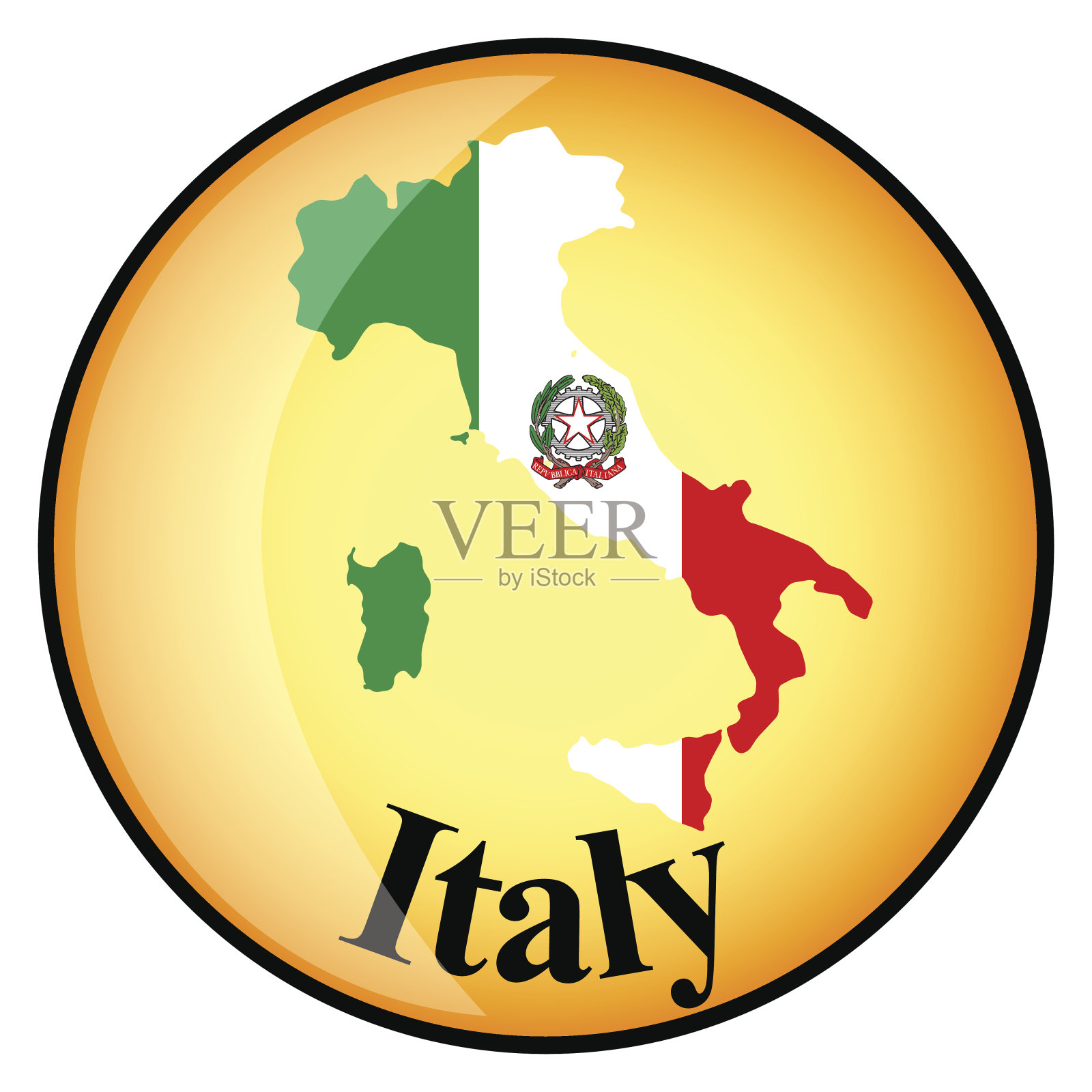 橙色按钮与意大利的图像地图插画图片素材