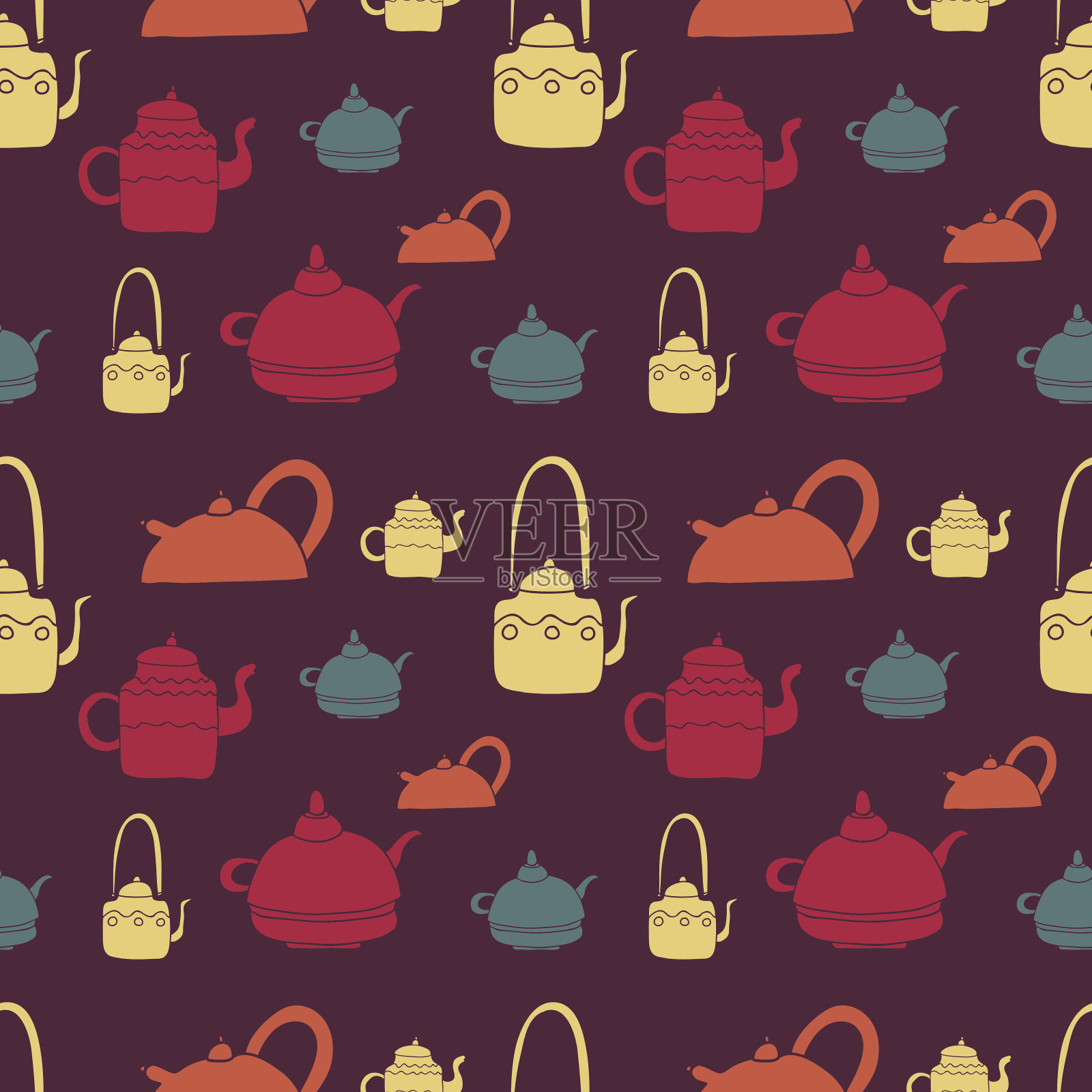 茶壶图案棕插画图片素材