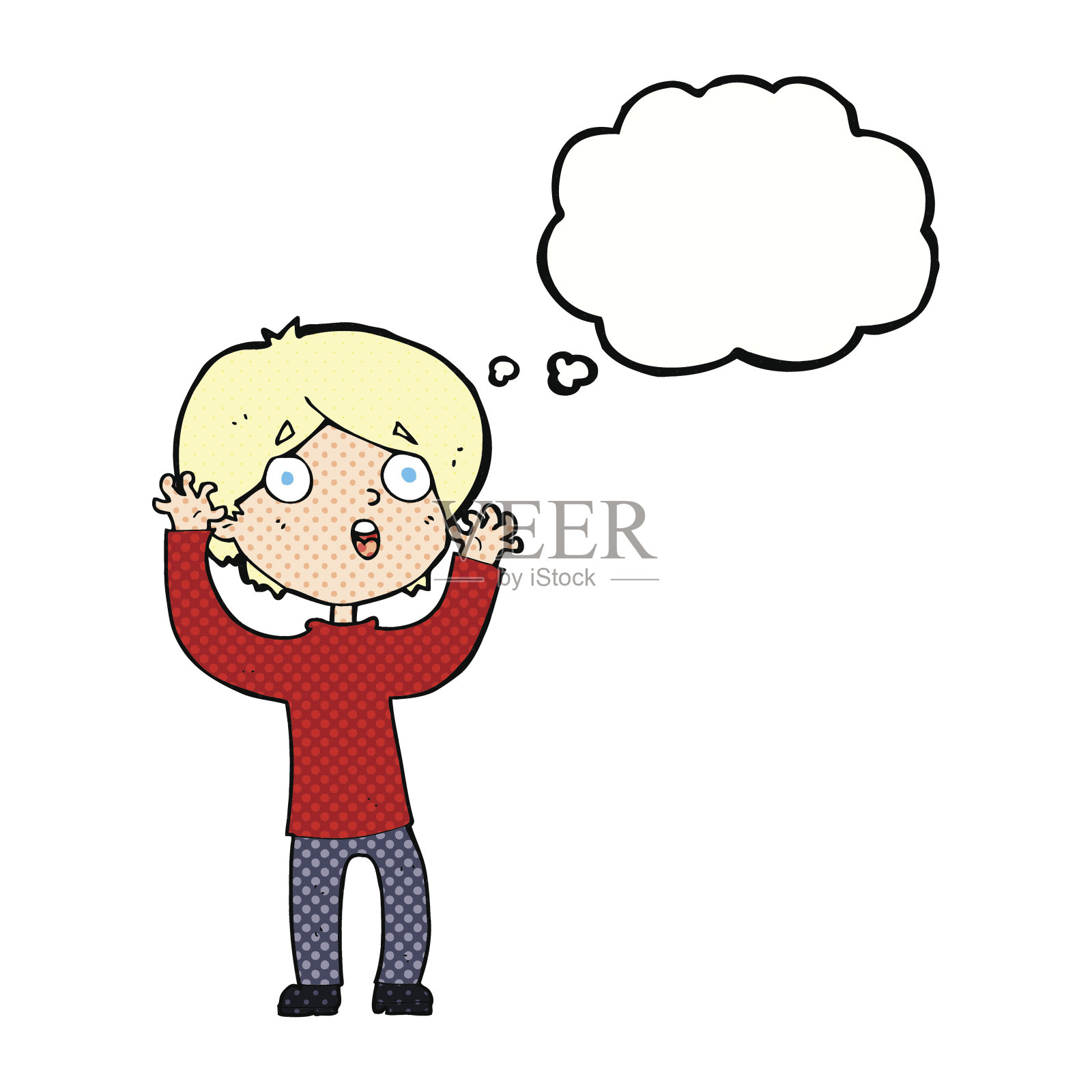 卡通人物用思想泡泡吓唬人插画图片素材