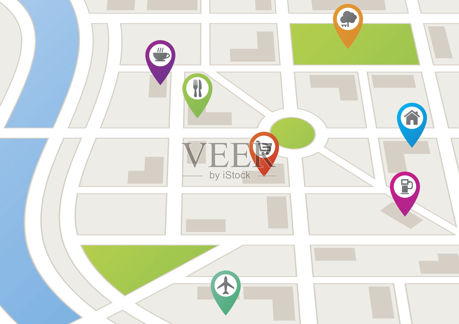 带有标记的城市地图插画图片素材