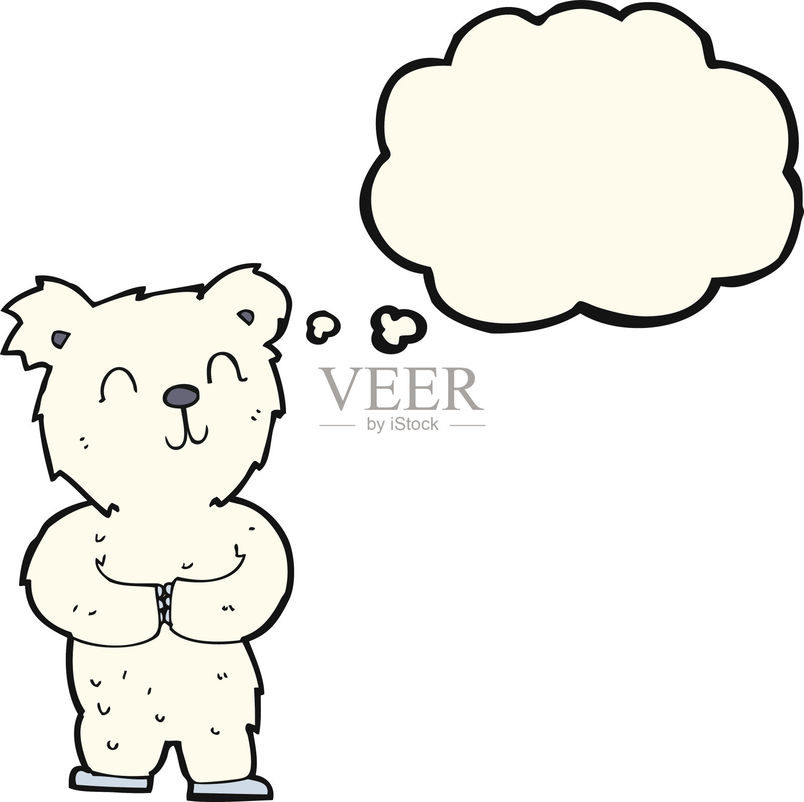 卡通快乐的小北极熊带着思想泡泡设计元素图片