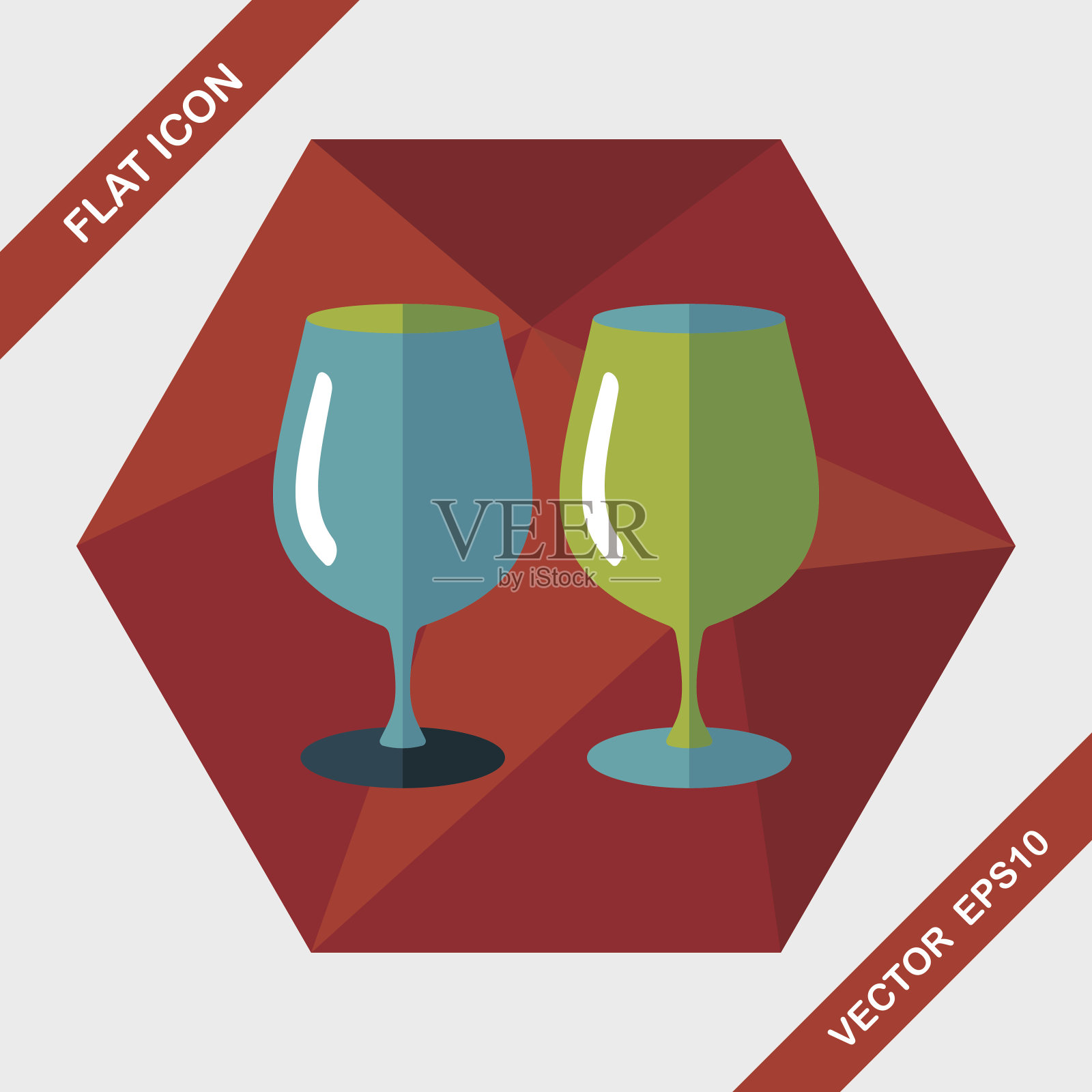 厨房玻璃杯扁平图标与长影子，eps10插画图片素材
