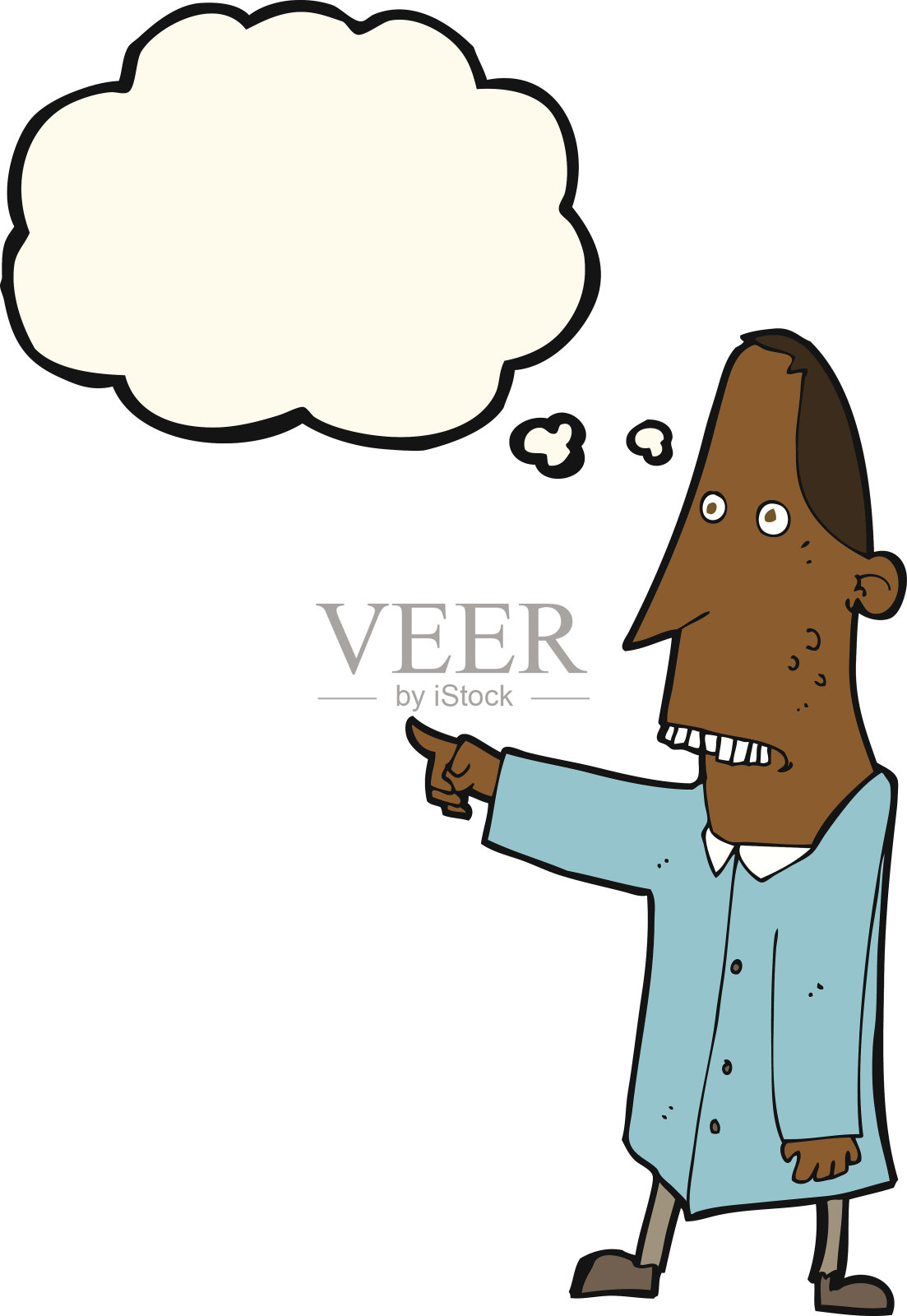 卡通丑男用思想泡泡指着插画图片素材