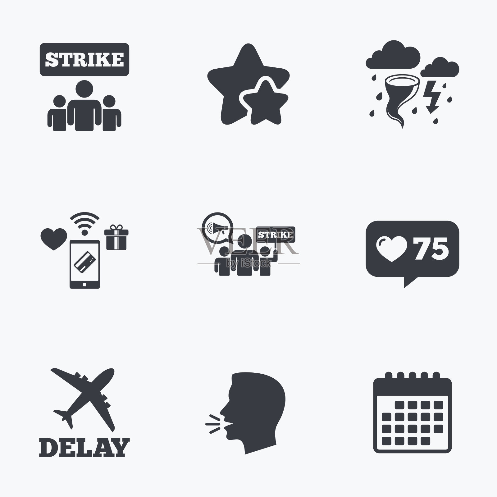 击图标。风暴天气和人群。图标素材