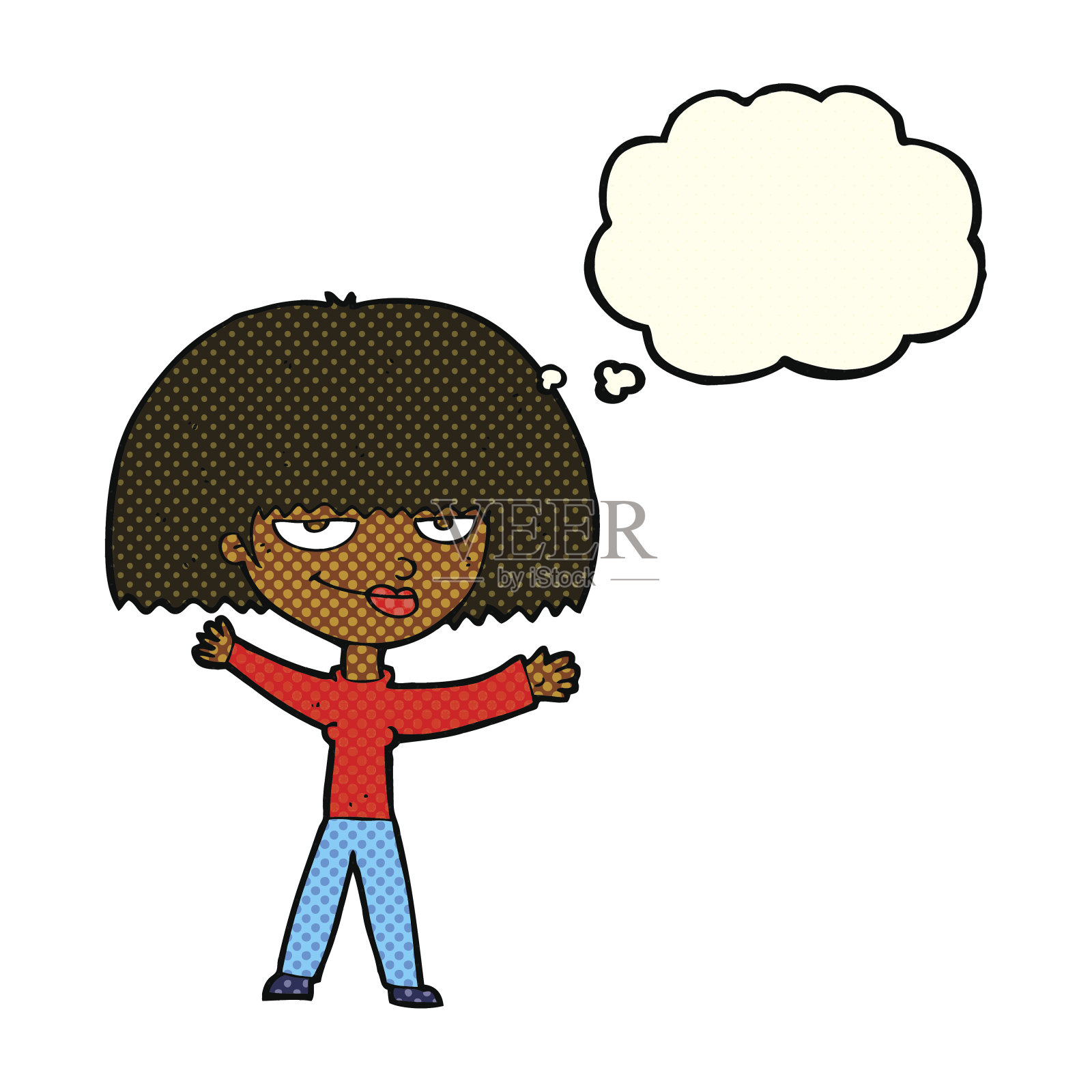 卡通女人自鸣得意的思想泡泡插画图片素材