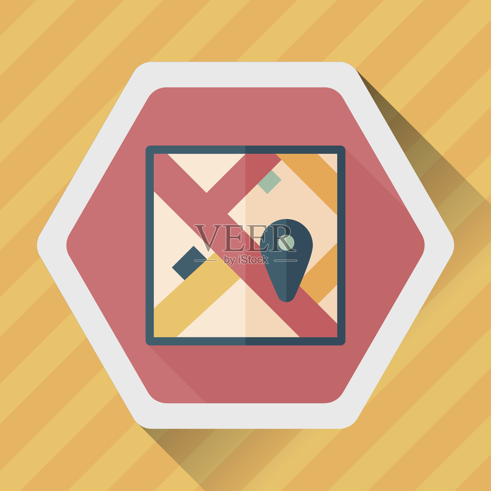 地图位置平面图标与长阴影插画图片素材