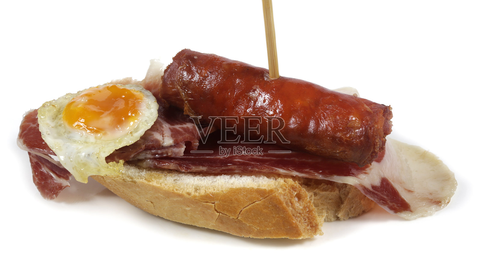 香肠，煎蛋和火腿串照片摄影图片
