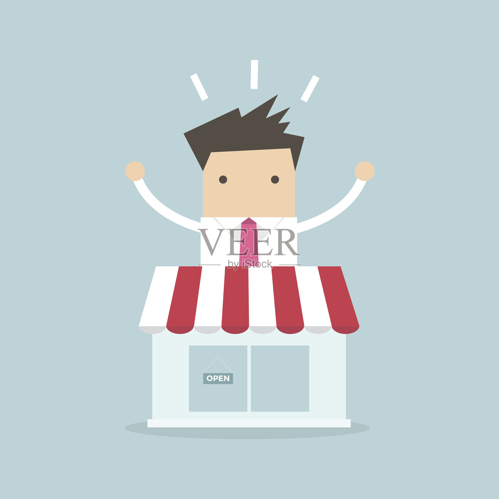 站在商店后面的商人插画图片素材