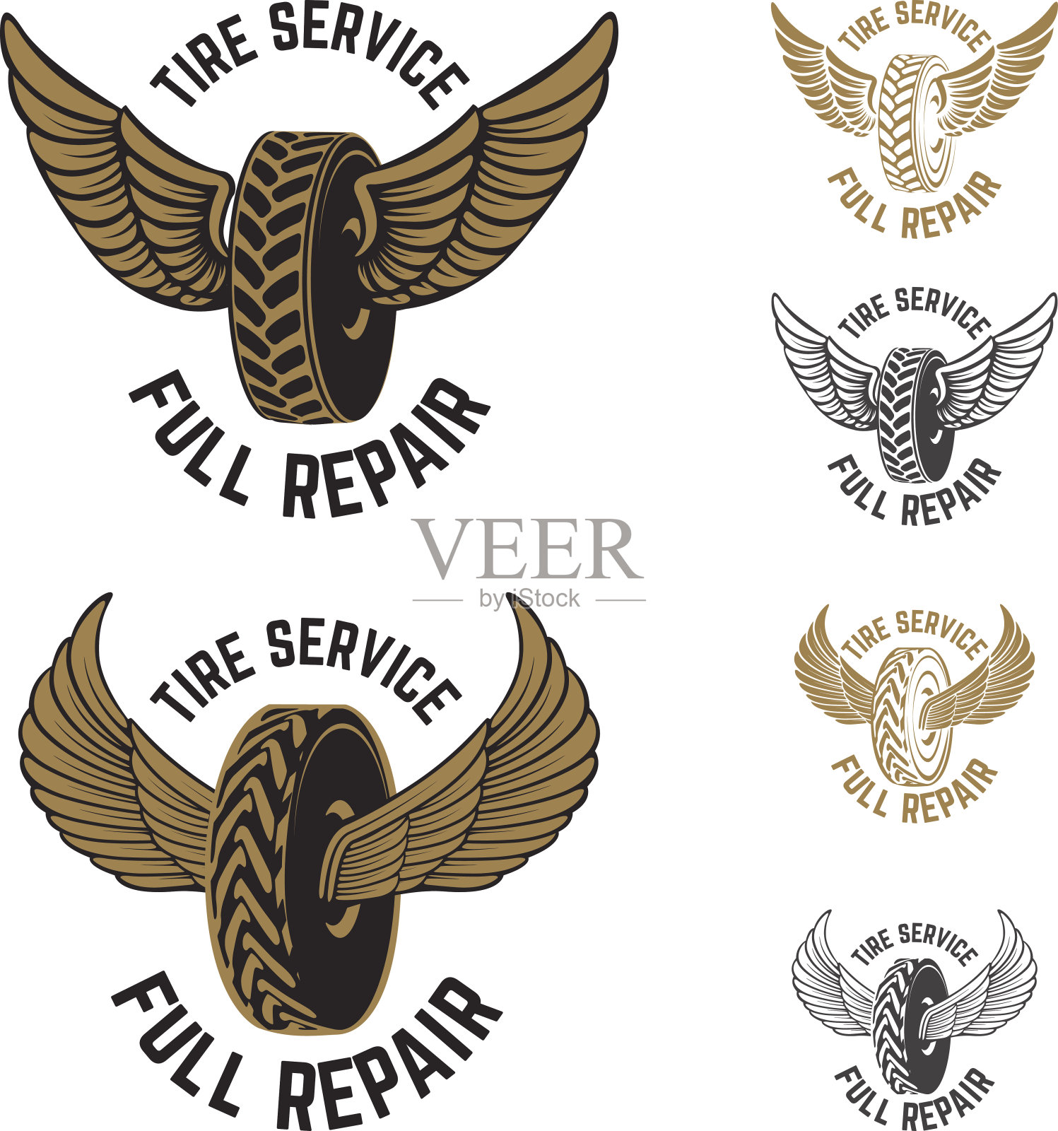 轮胎服务。汽车修理。有翼的轮子。插画图片素材