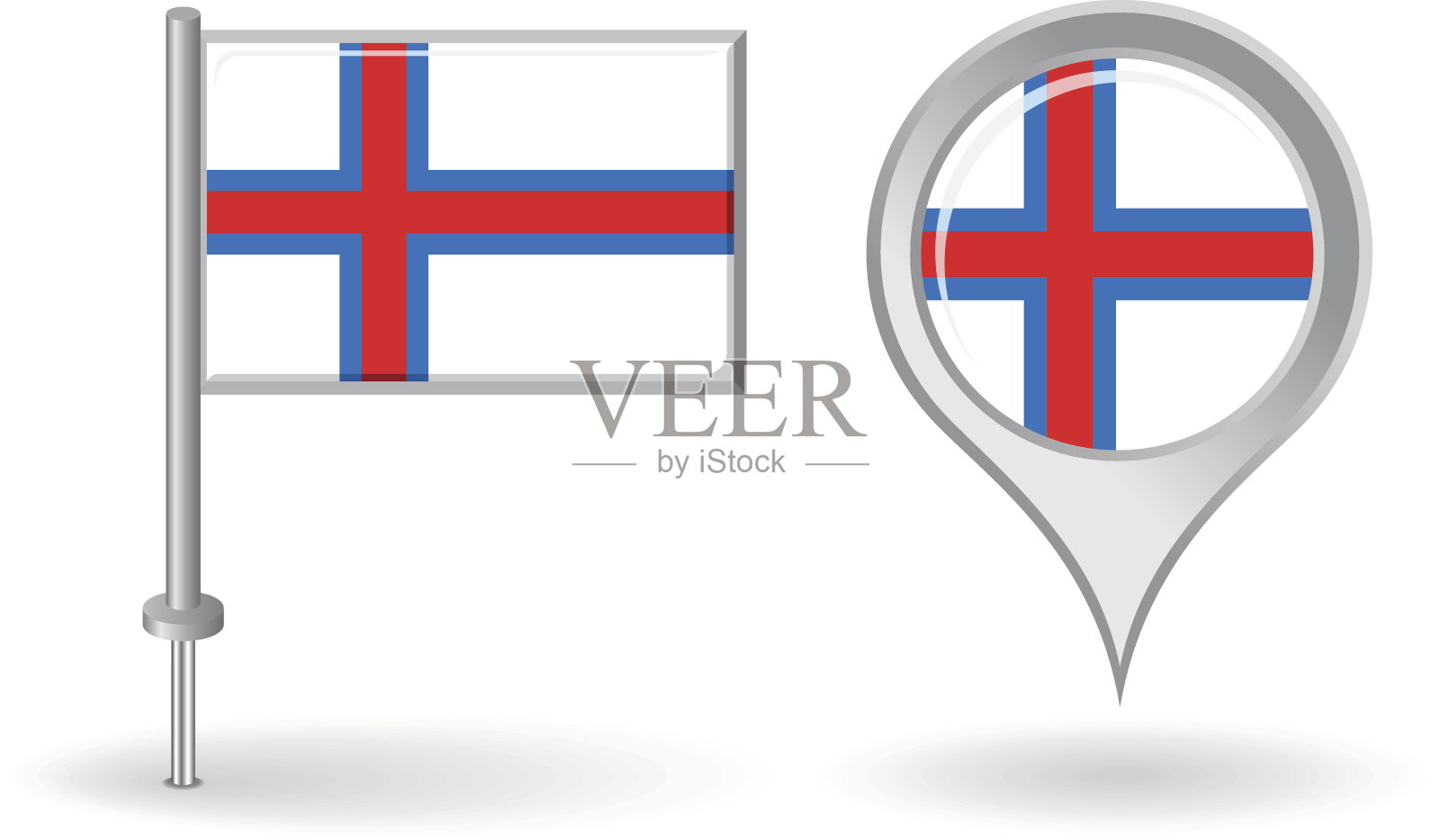 法罗群岛引脚图标和地图指针标志。向量插画图片素材