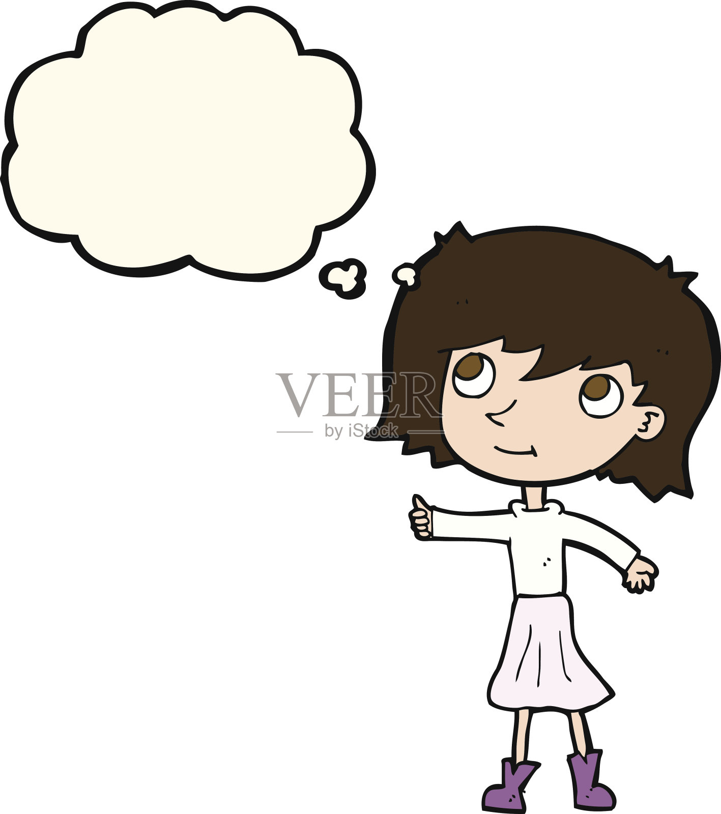 卡通快乐女孩与思想泡泡设计元素图片