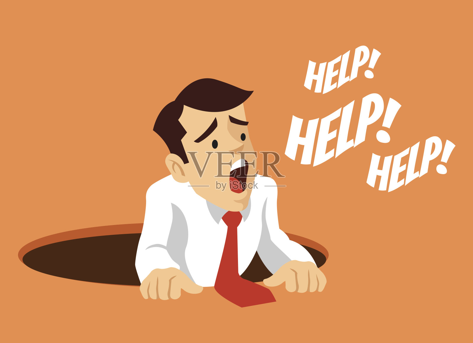 工人掉进洞里，男子需要帮助插画图片素材