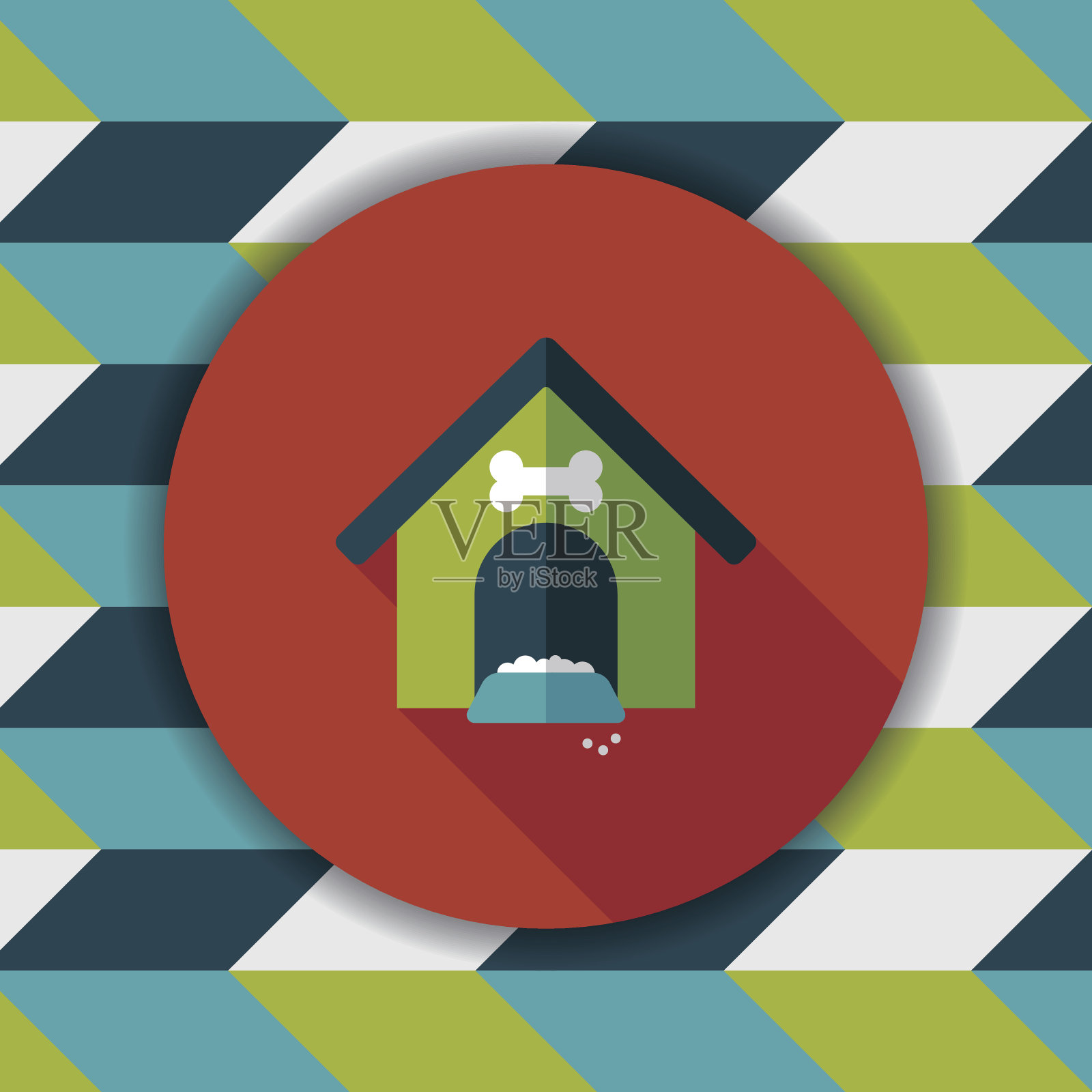 宠物狗的房子与长影子的图标，eps10插画图片素材