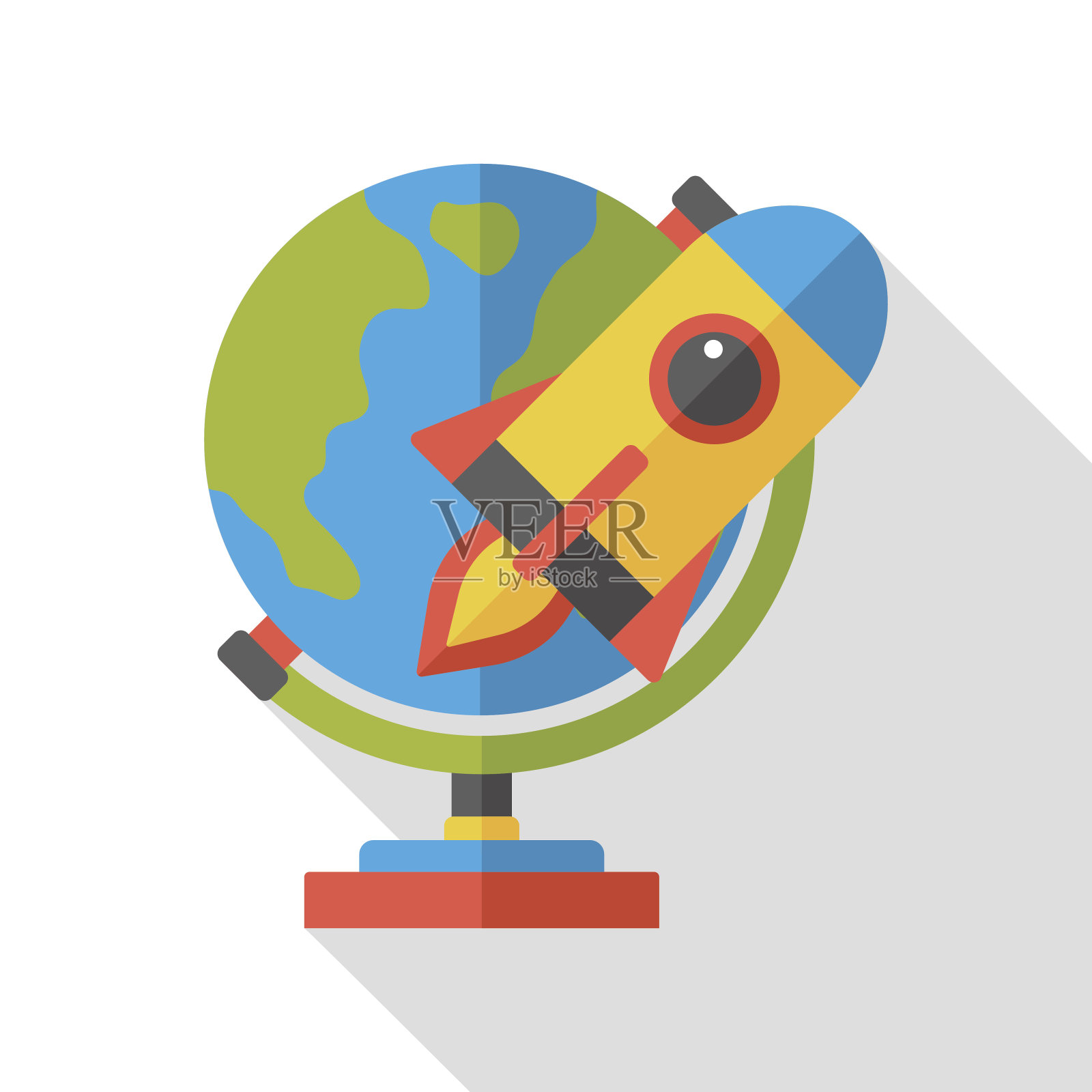 地球和火箭平图标插画图片素材