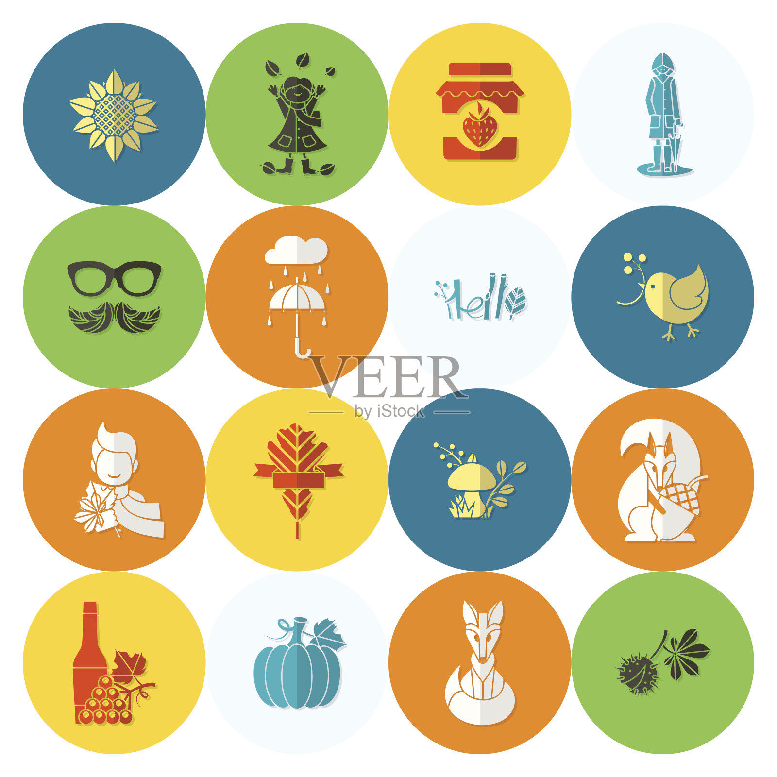 一套平坦的秋天图标插画图片素材