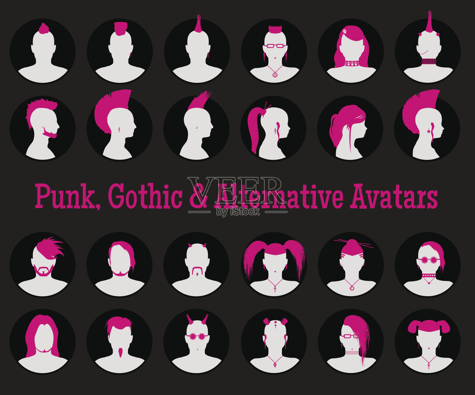 匿名哥特、朋克和另类化身插画图片素材