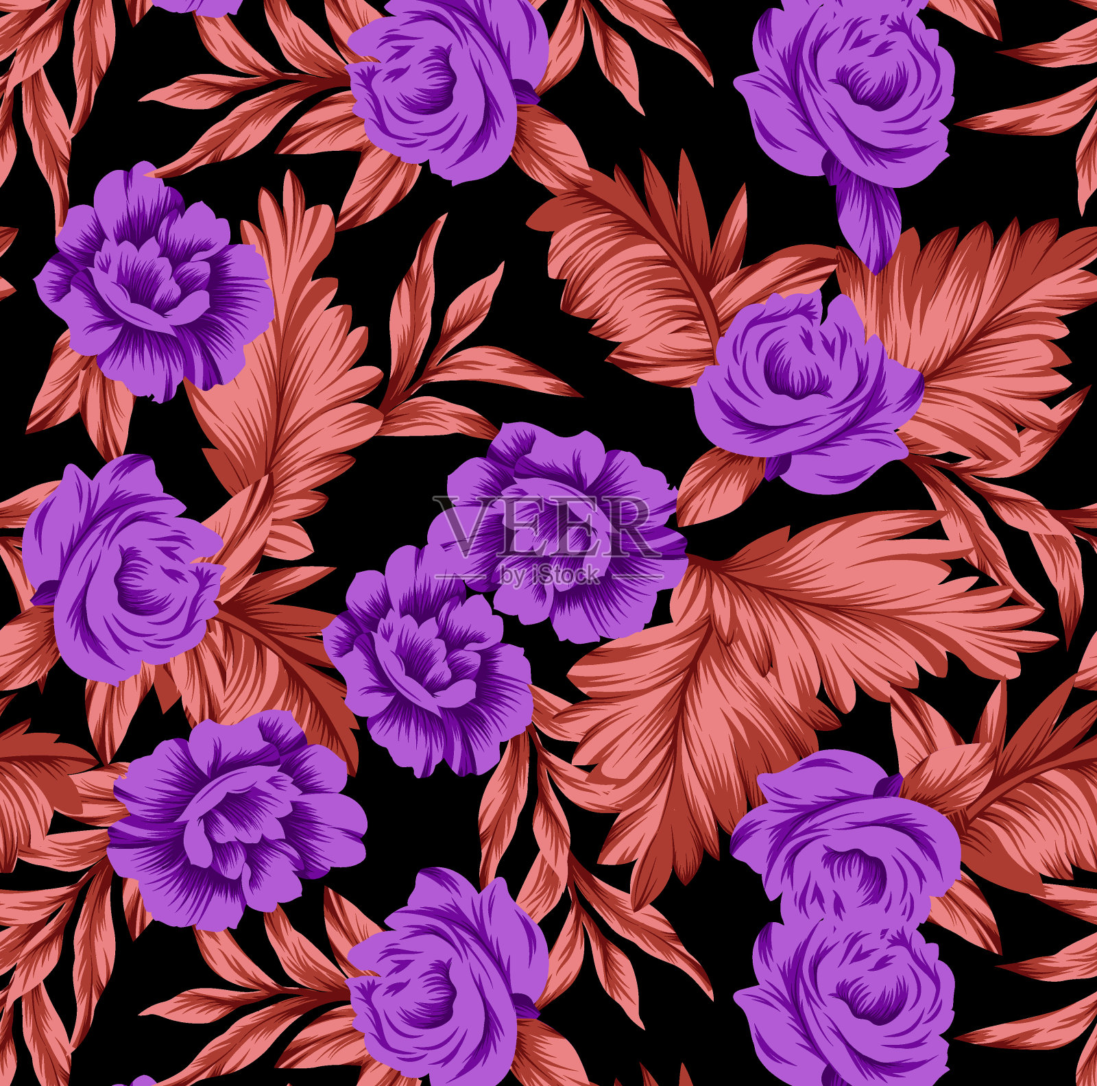 紫色的花朵图案插画图片素材