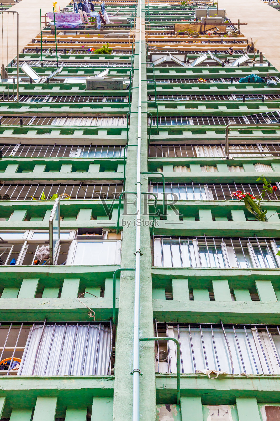 亚洲香港旧公寓的特写照片摄影图片