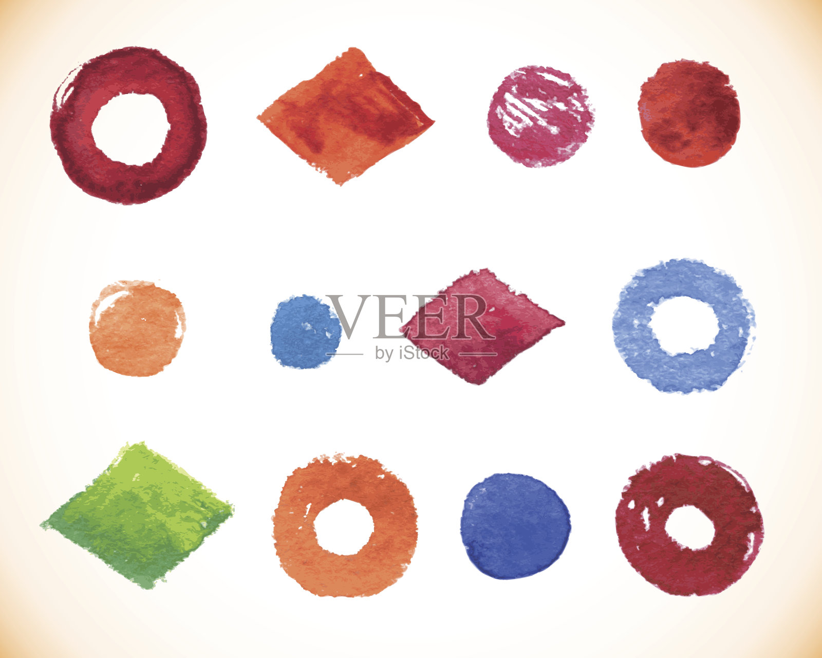 水彩钻石，圆和环矢量元素插画图片素材