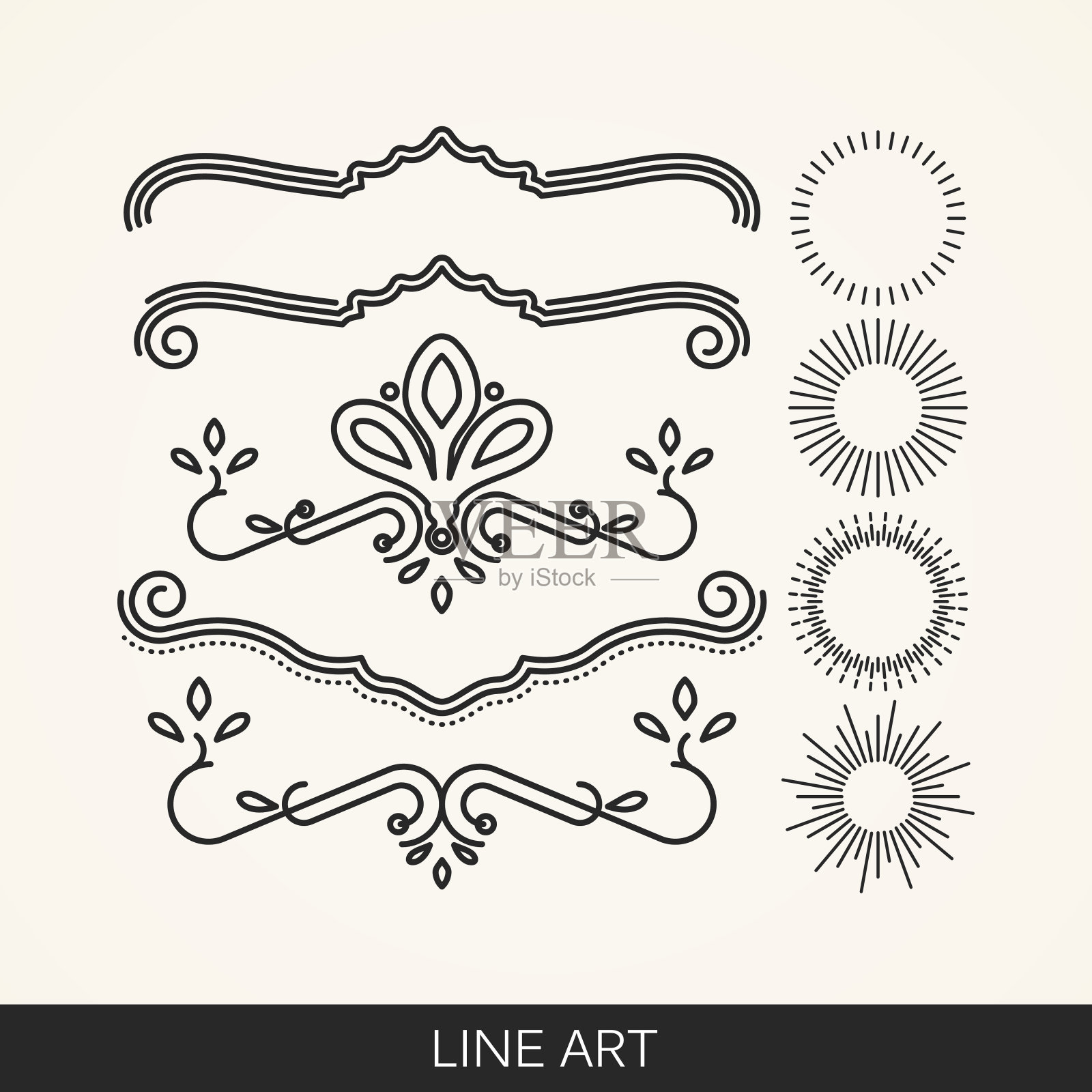 用于设计的直线艺术边界元素的向量集插画图片素材