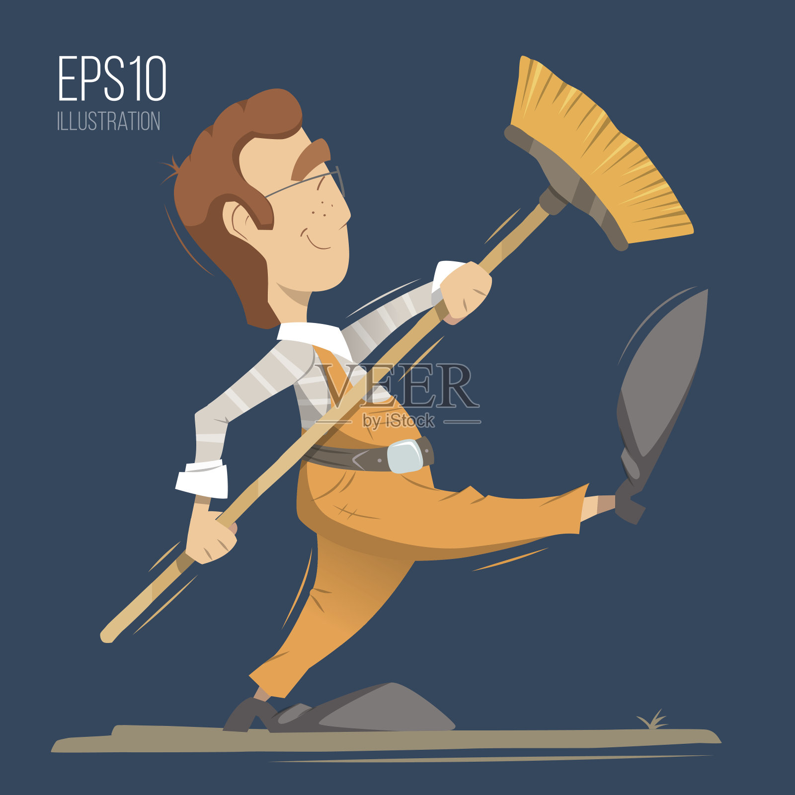 清洁工男人插画图片素材