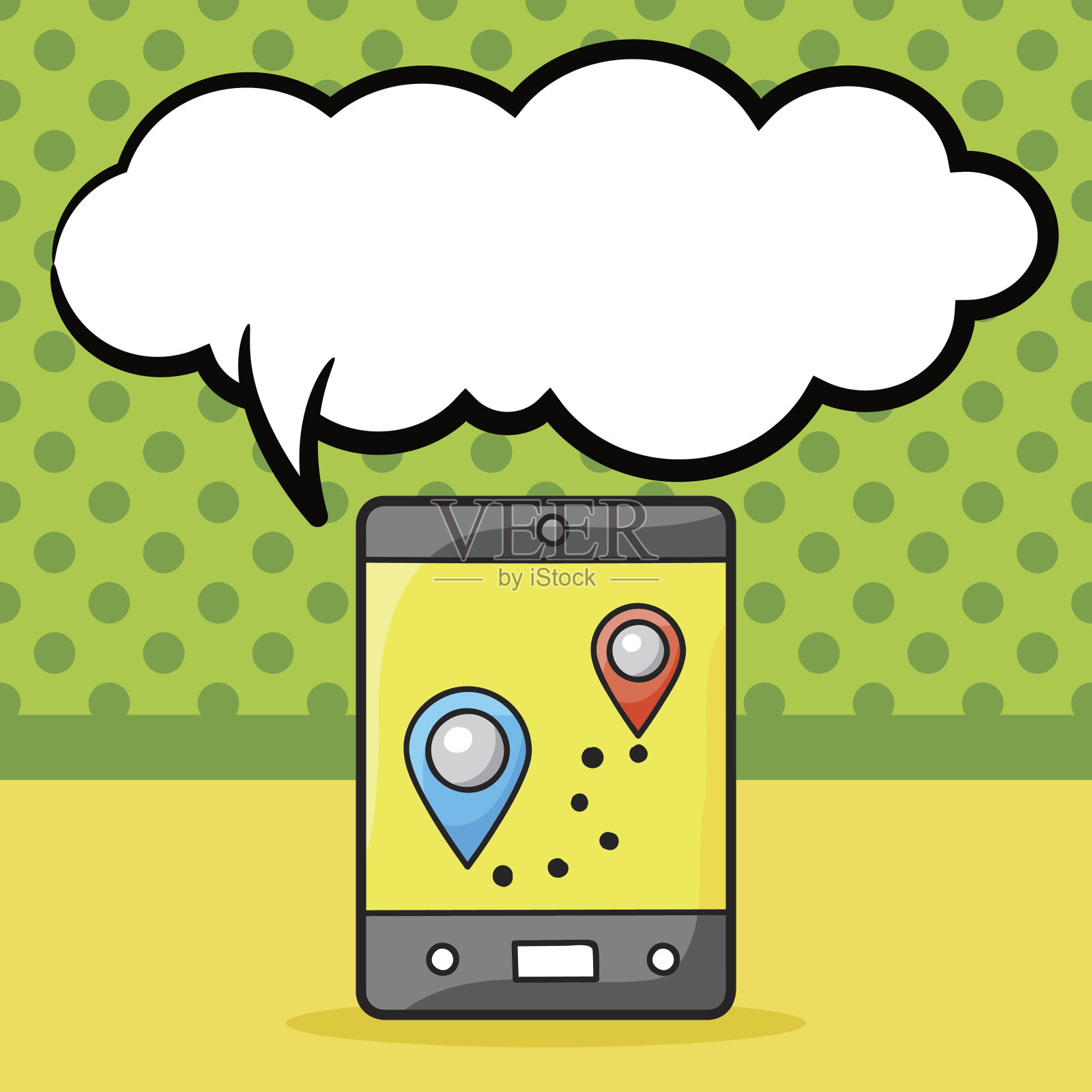 手机地图涂鸦，语音泡泡插画图片素材