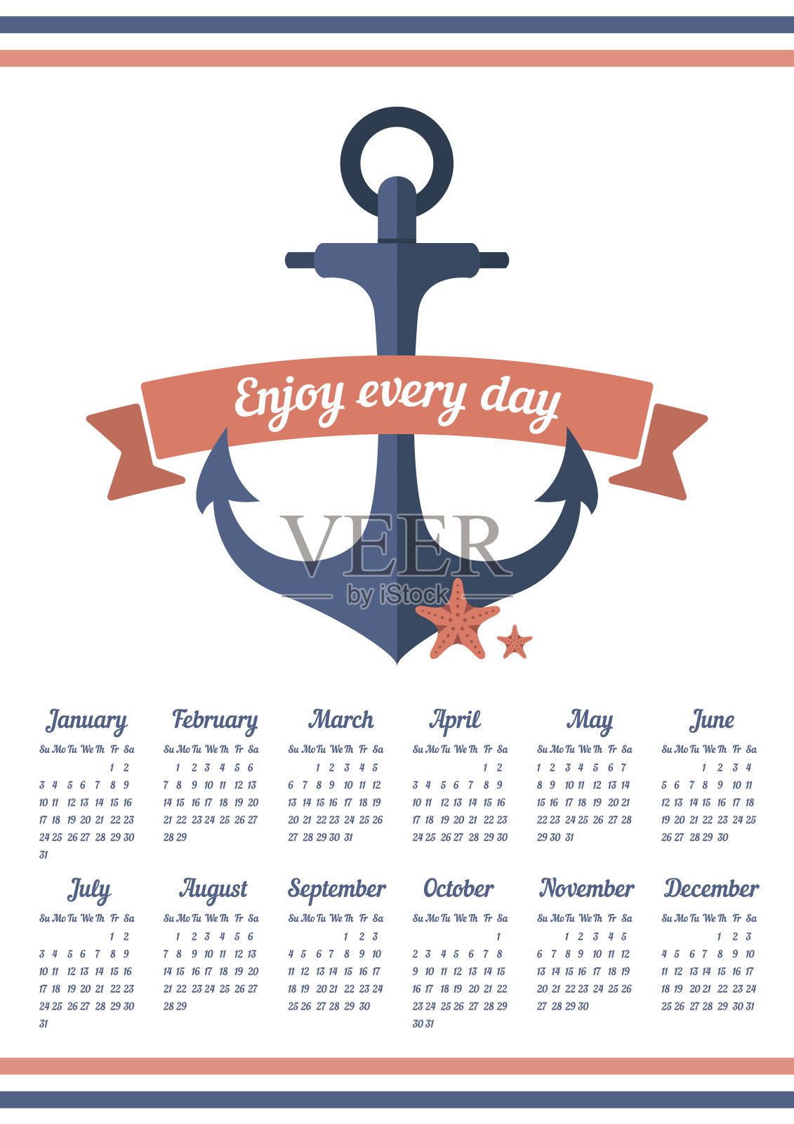 蓝锚在2016年的日历上设计模板素材