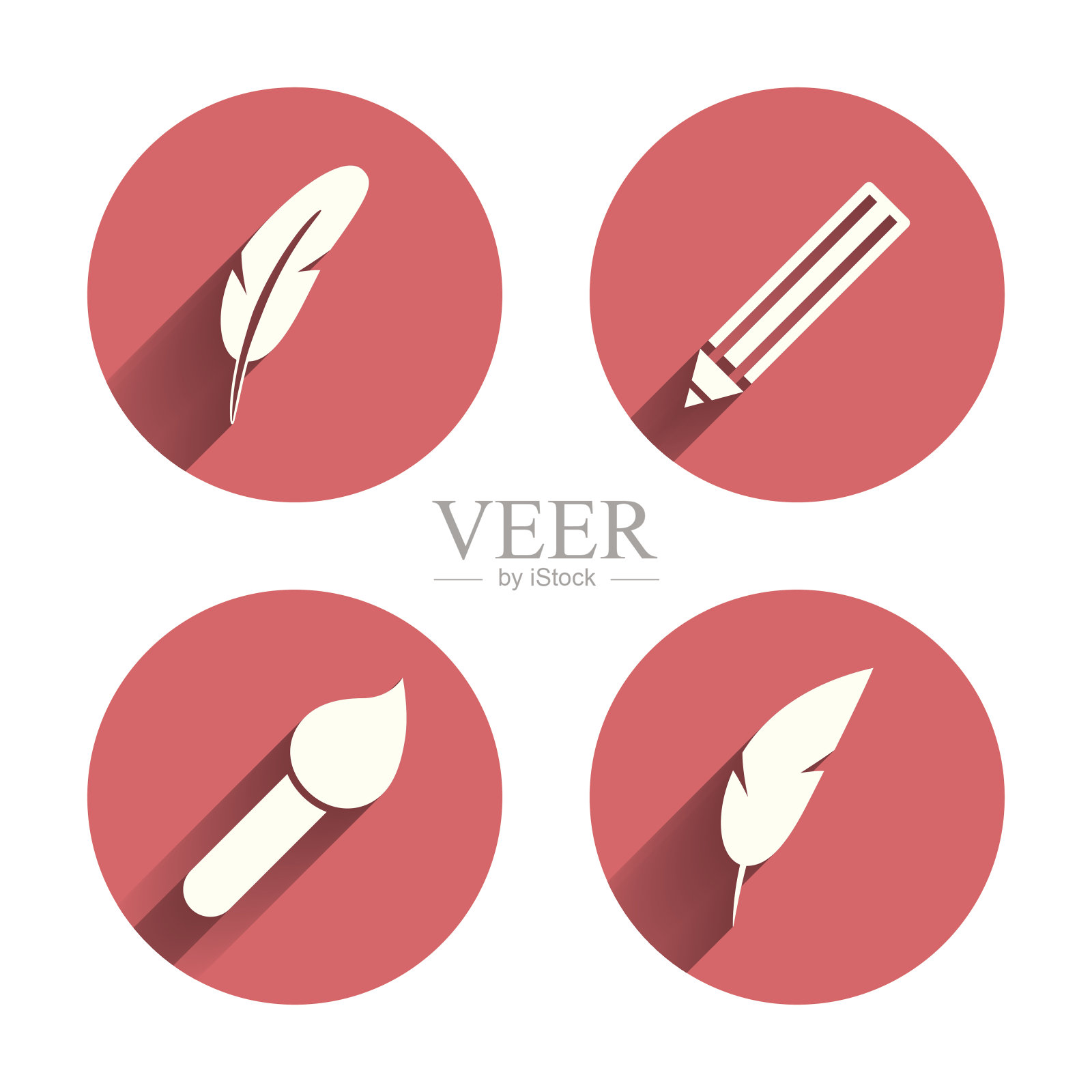 羽毛复古钢笔标志。画笔和铅笔图标插画图片素材