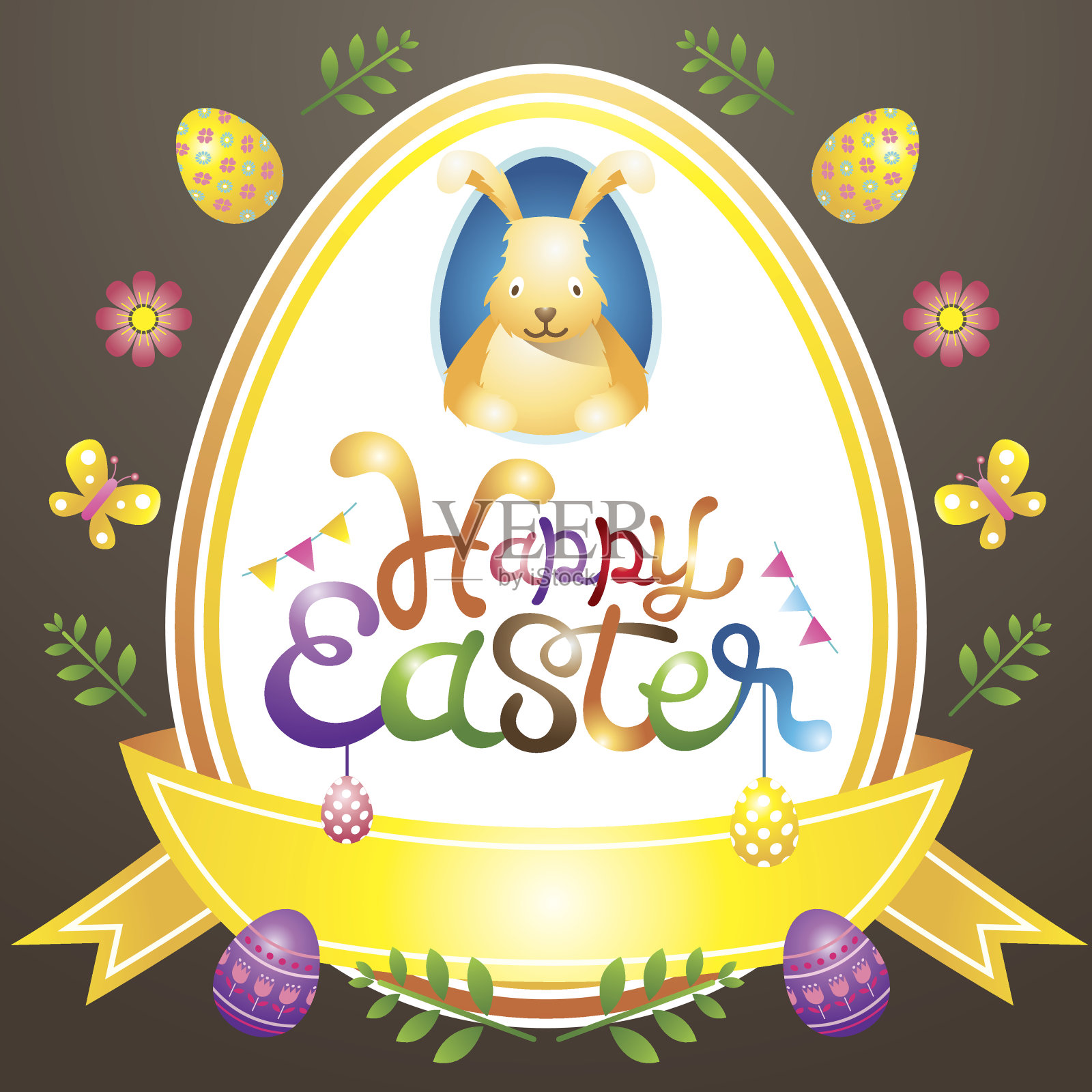 带有彩蛋和图标的复活节标题标签插画图片素材