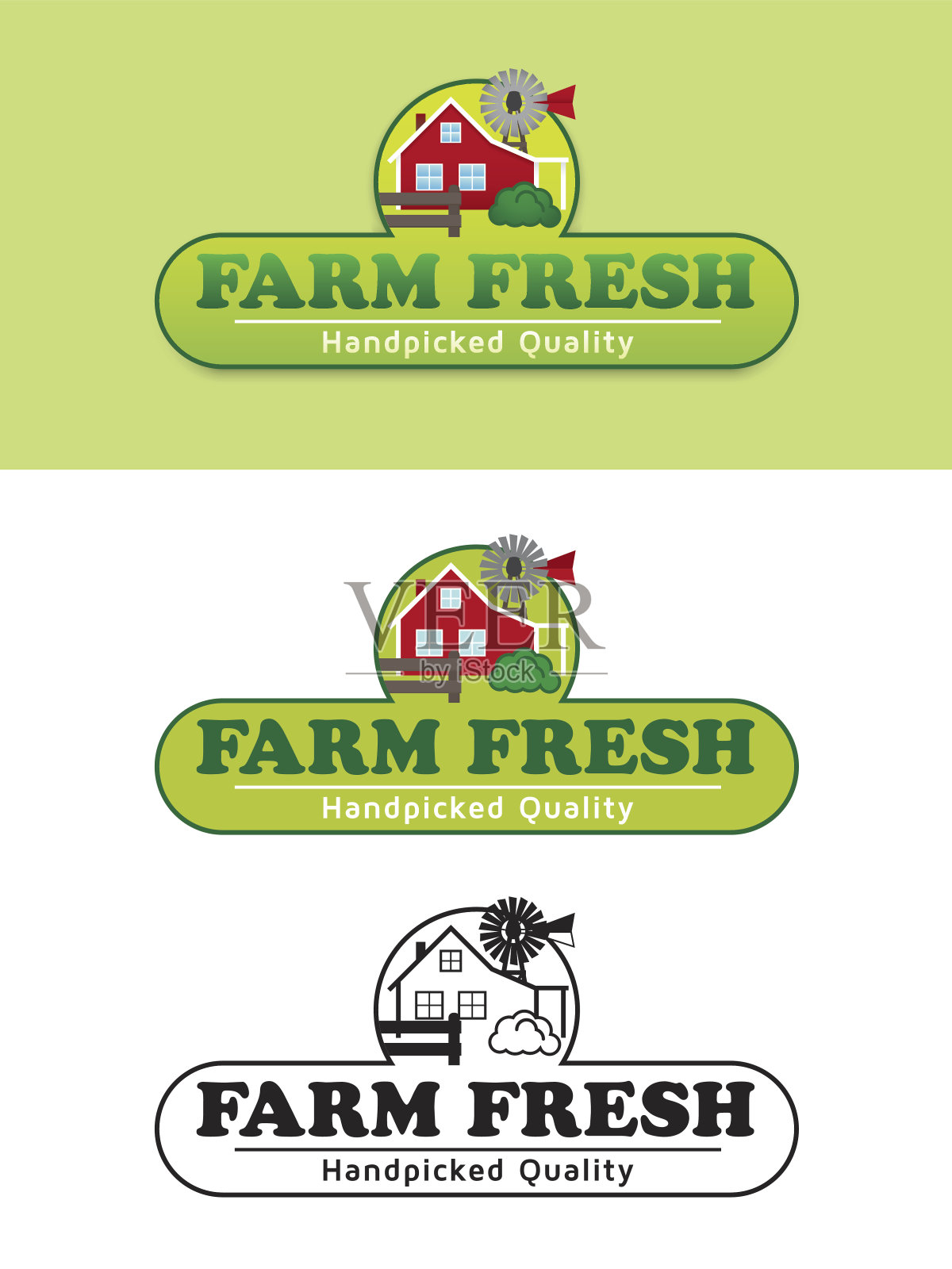 农场新鲜产品标签与农场矢量插图插画图片素材