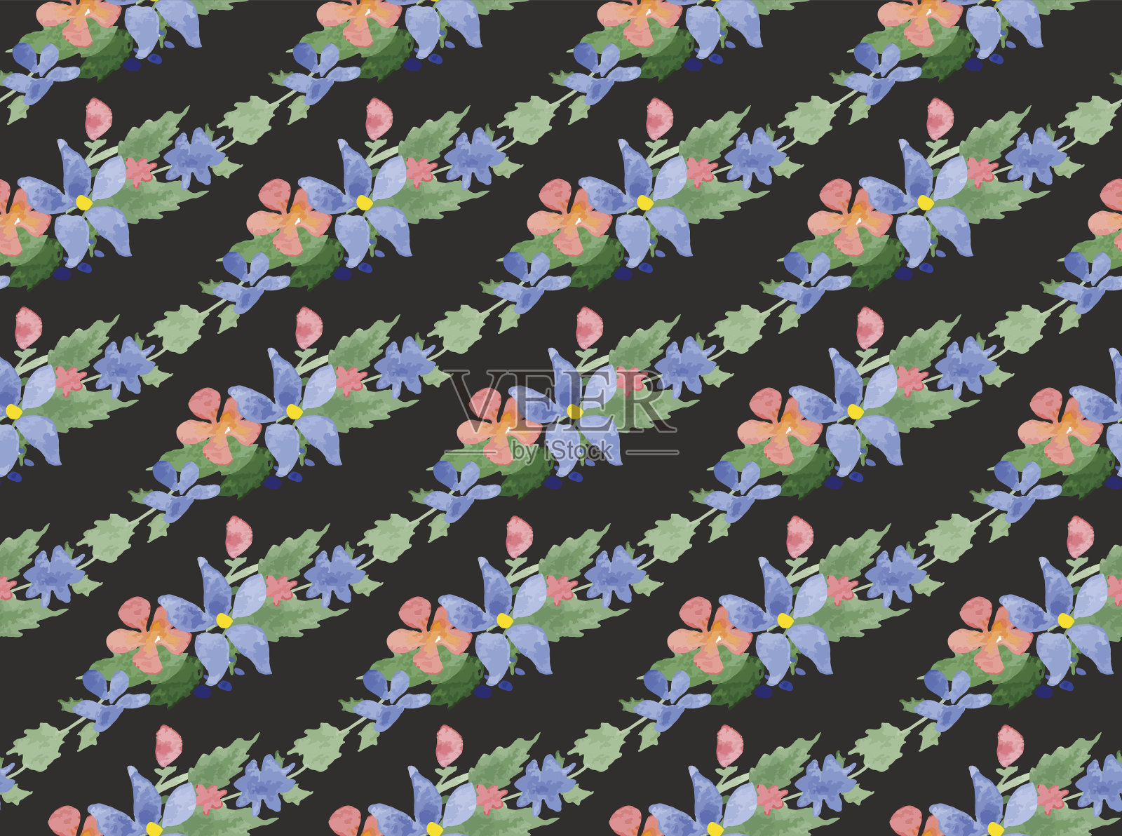 矢量插图-无缝模式与水彩花插画图片素材