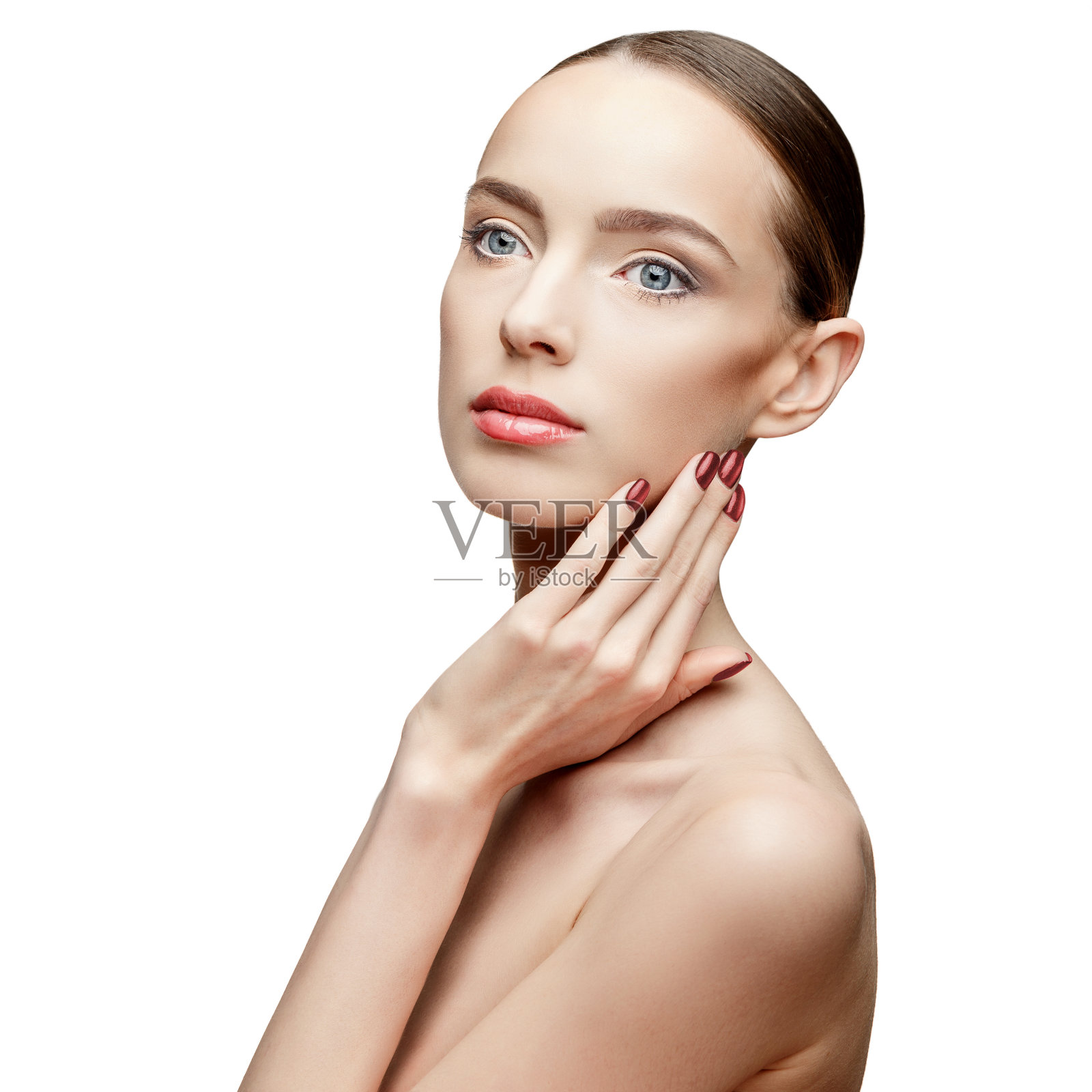 美丽的女人与清洁新鲜的皮肤照片摄影图片