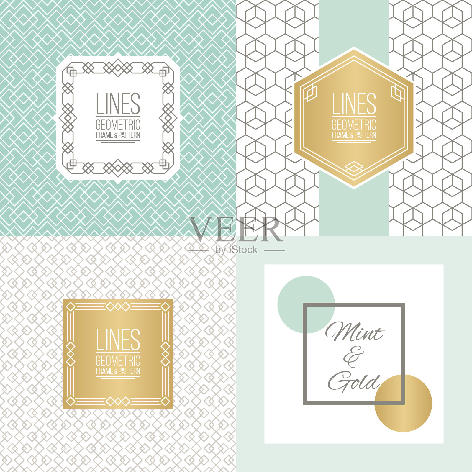 线条模式和线性框架的集合插画图片素材