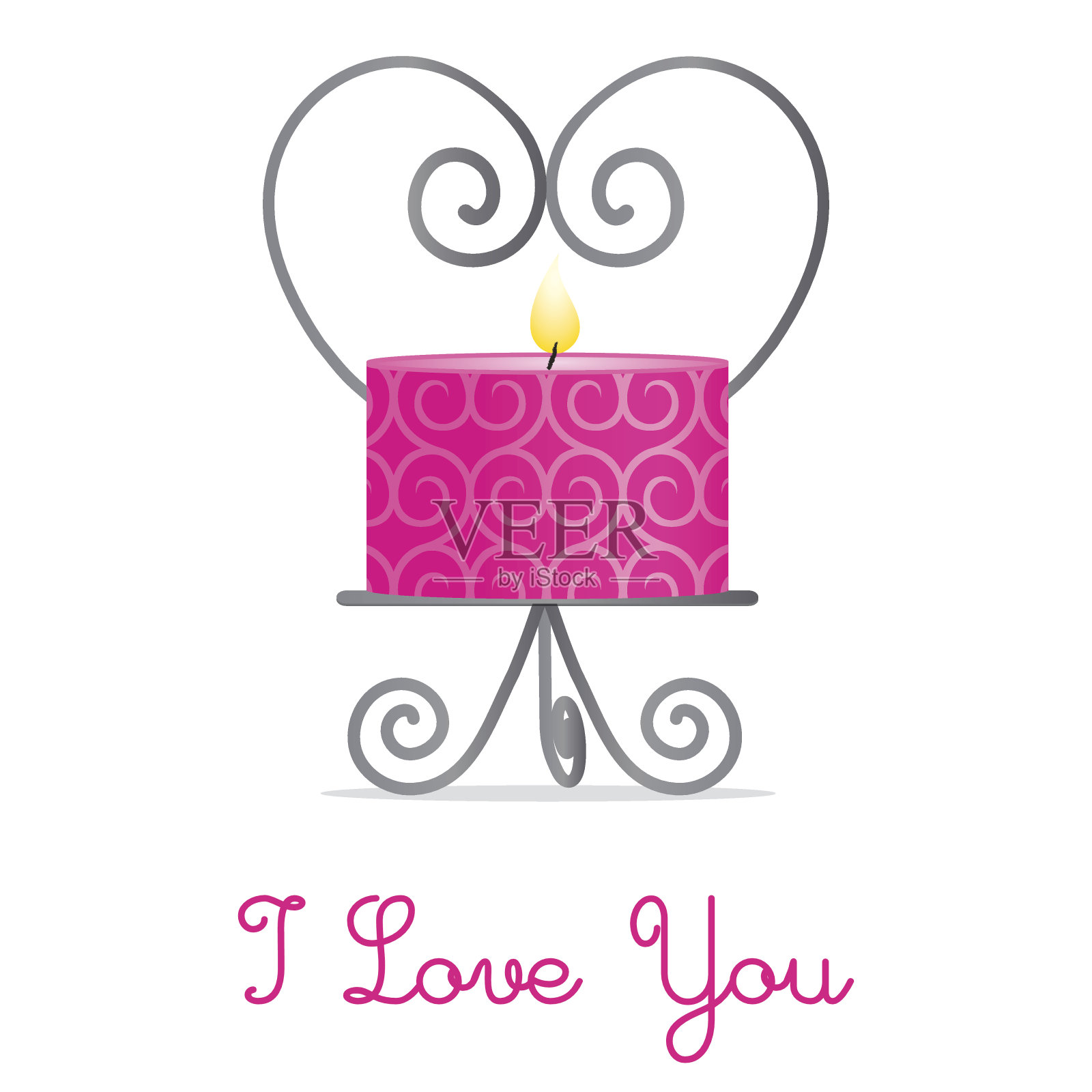 “我爱你”蜡烛和卡片设计插画图片素材