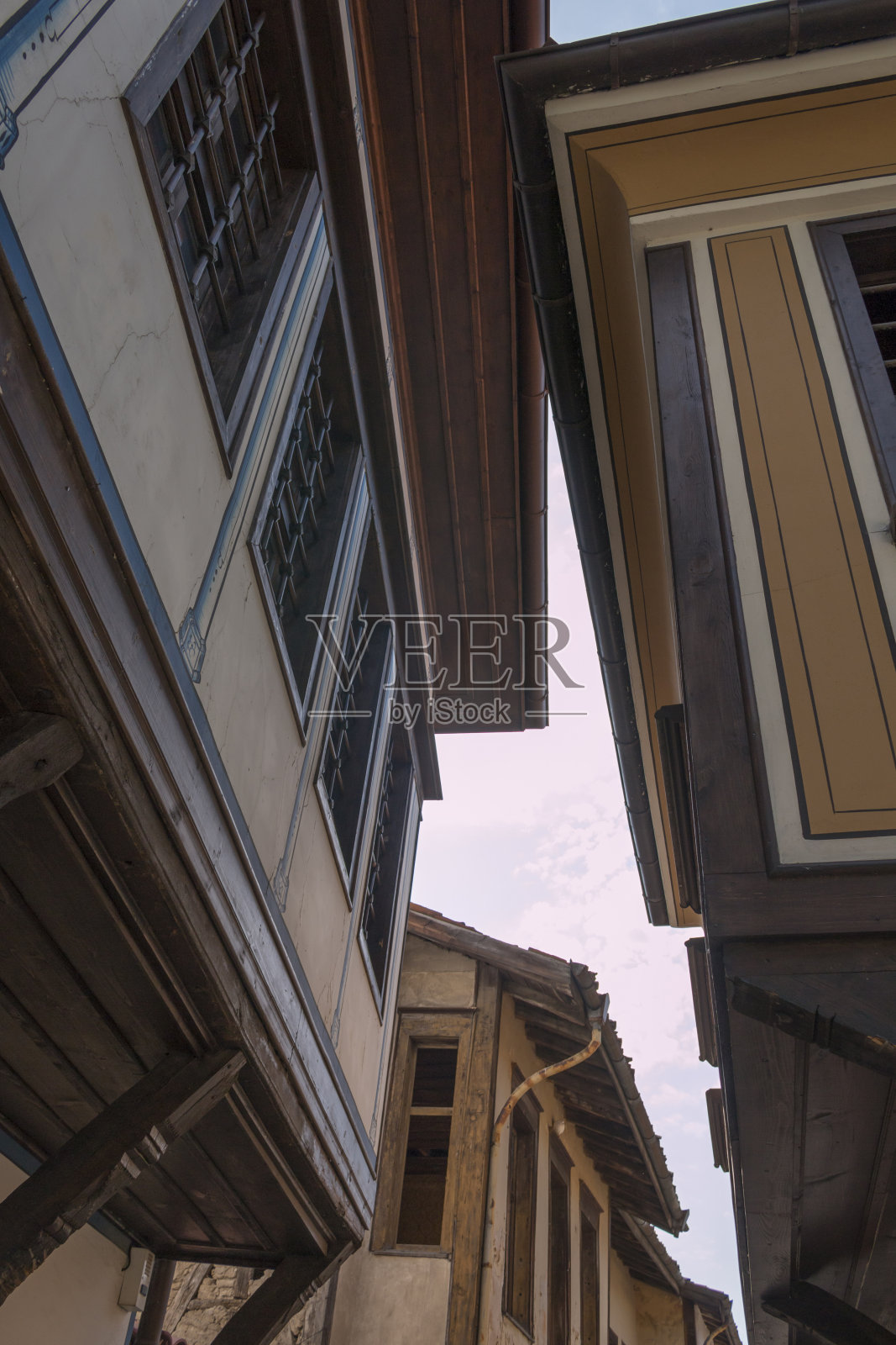 保加利亚普罗夫迪夫的老城区，历史建筑。照片摄影图片