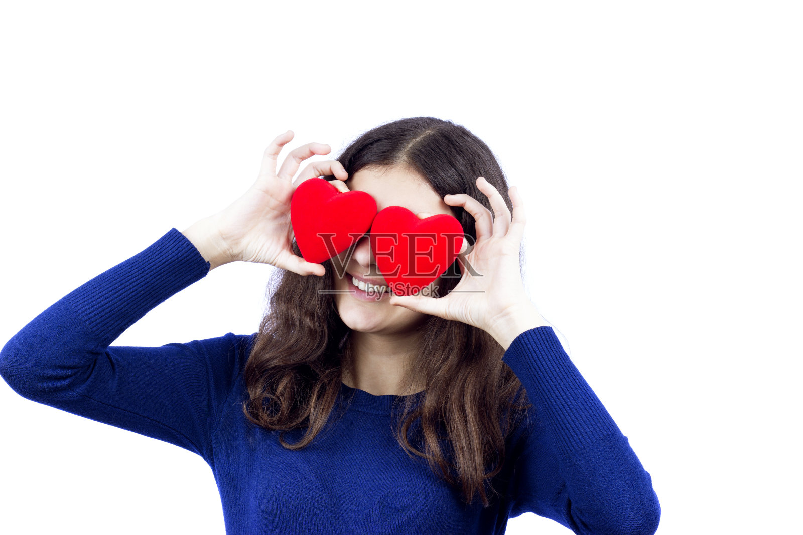 女孩的心在白色背景上被孤立照片摄影图片
